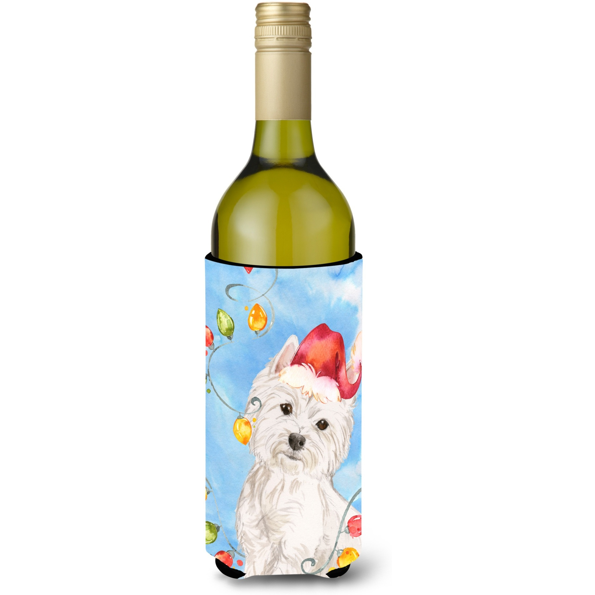 &quotCaroline's Treasures CK2511LITERK Christmas Lights Westie Wine Bottle Hugger cold-beverage-koozies, 750 ml, Multicolor"