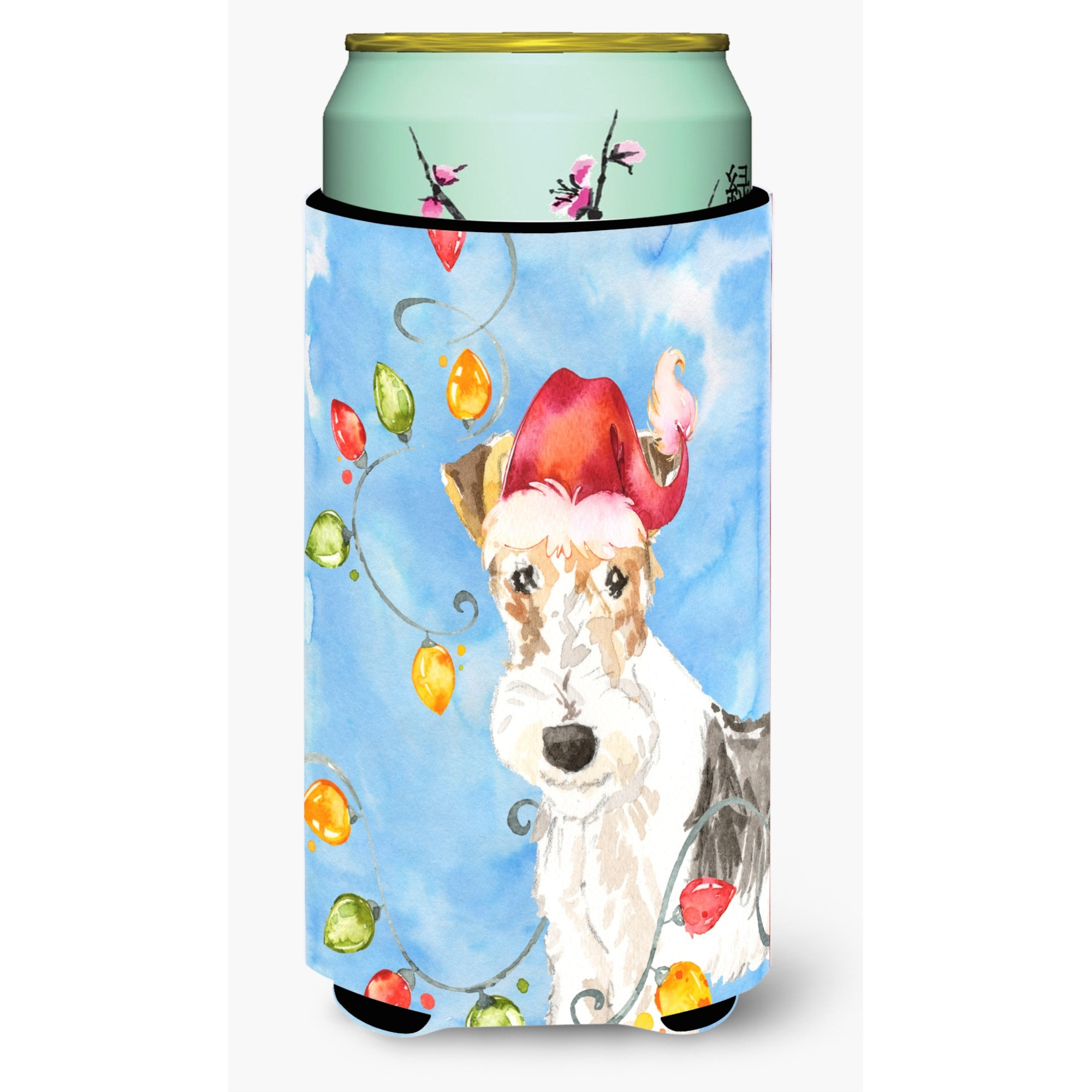 &quotCaroline's Treasures CK2501TBC Christmas Lights Fox Terrier Tall Boy Hugger cold-beverage-koozies, Multicolor"