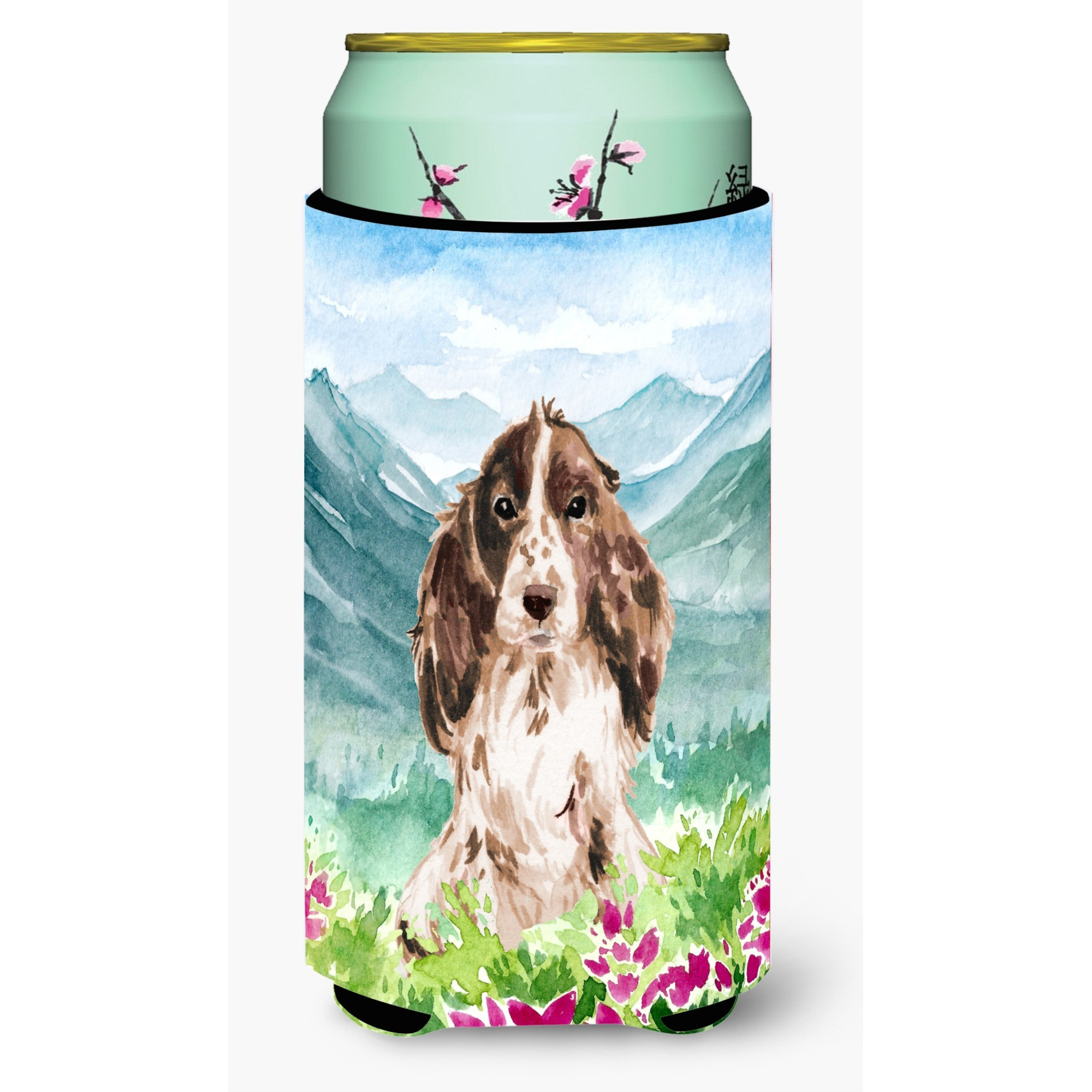 &quotCaroline's Treasures CK1987TBC Flowers Chocolate Parti Cocker Spaniel Tall Boy Hugger cold-beverage-koozies, Multicolor"