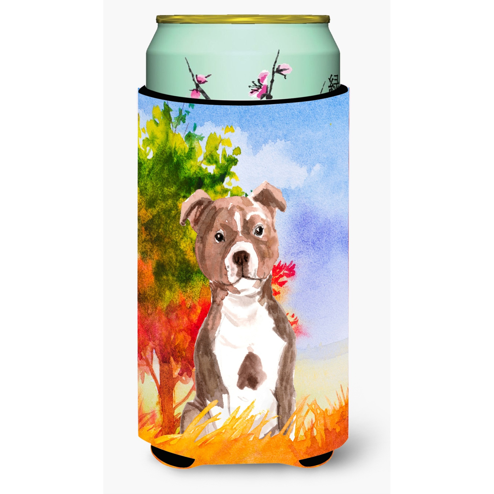 &quotCaroline's Treasures CK1933TBC Fall Red Staffordshire Bull Terrier Tall Boy Hugger cold-beverage-koozies, Multicolor"
