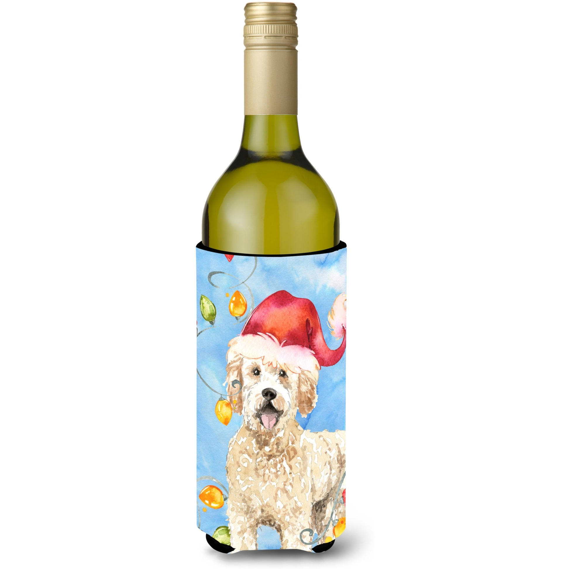 &quotCaroline's Treasures CK2478LITERK Christmas Lights Goldendoodle Wine Bottle Hugger cold-beverage-koozies, 750 ml, Multicolor"