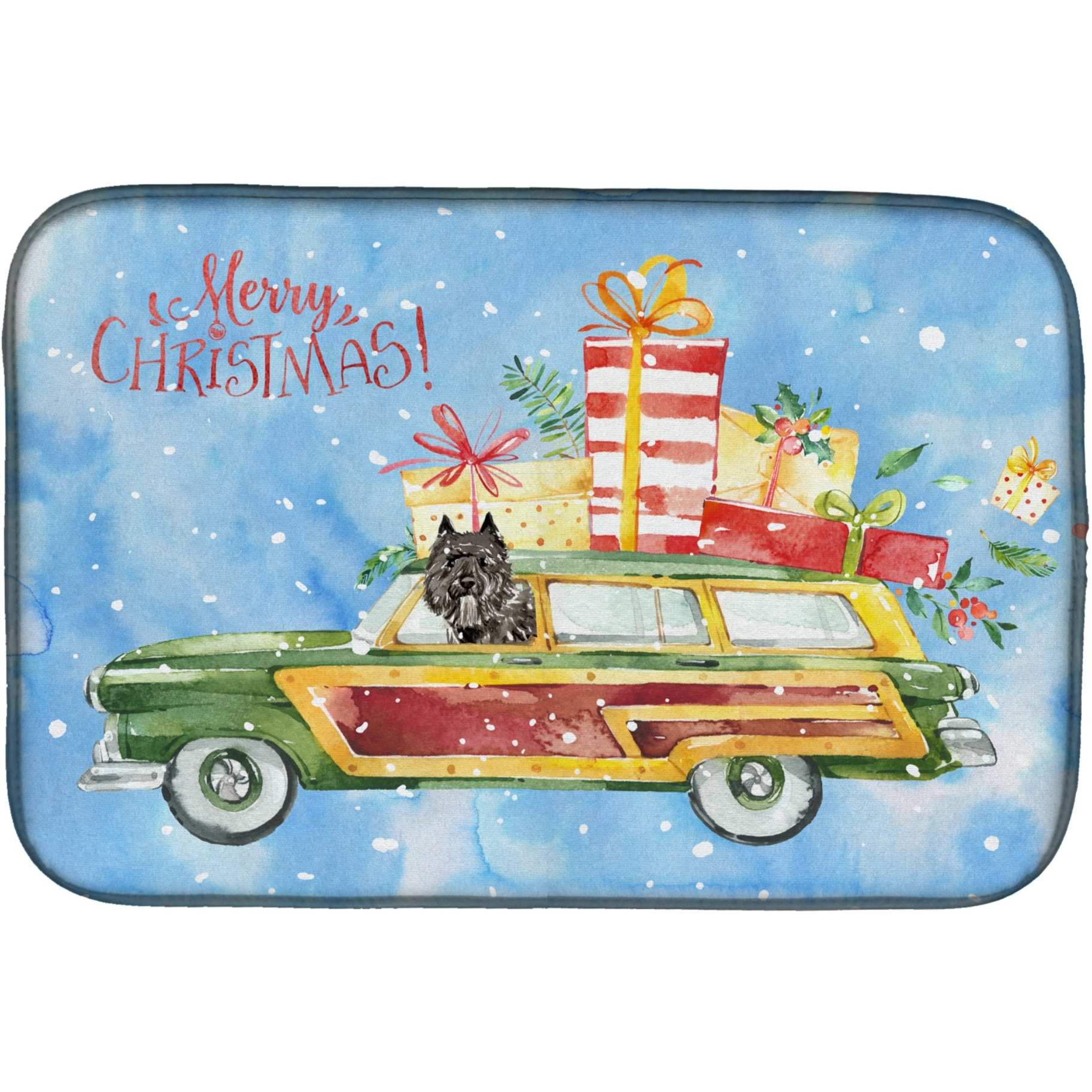 &quotCaroline's Treasures CK2398DDM Merry Christmas Bouvier des Flandres dish-drying-mats, 14x21, Multicolor"