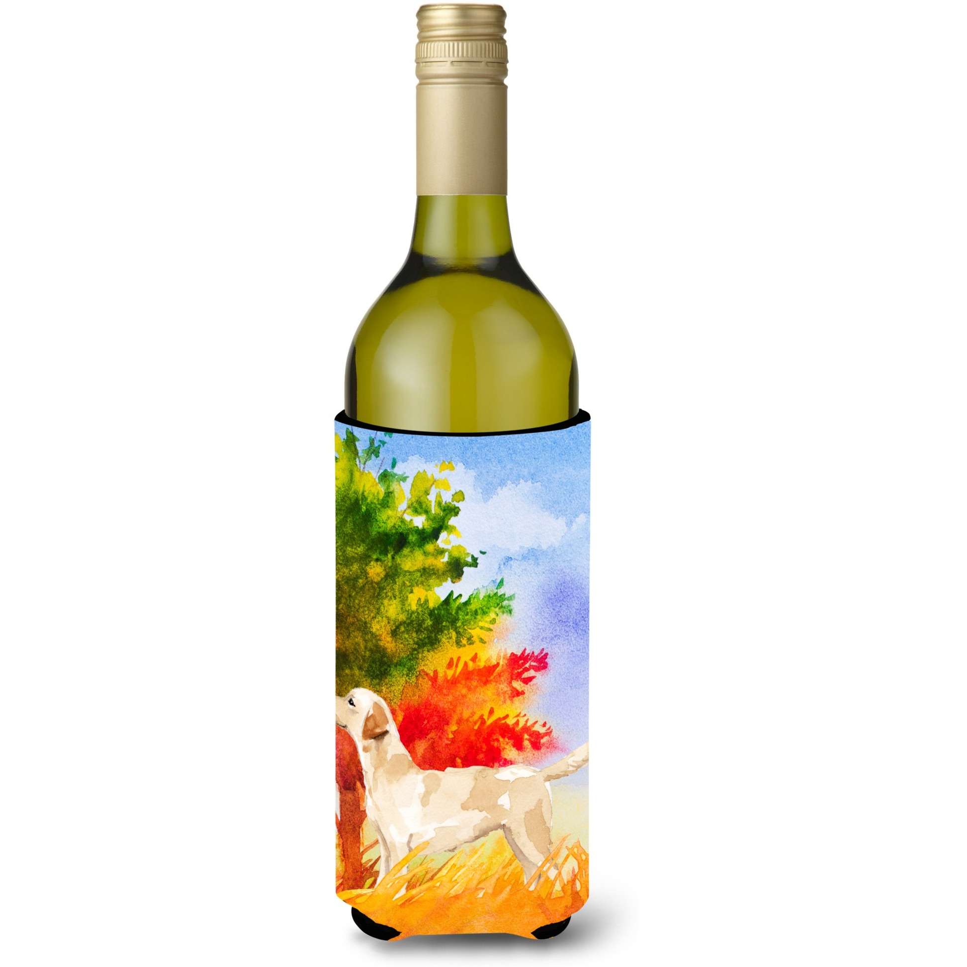 &quotCaroline's Treasures CK1938LITERK Fall Yellow Labrador Retriever Wine Bottle Hugger cold-beverage-koozies, 750 ml, Multicolor"