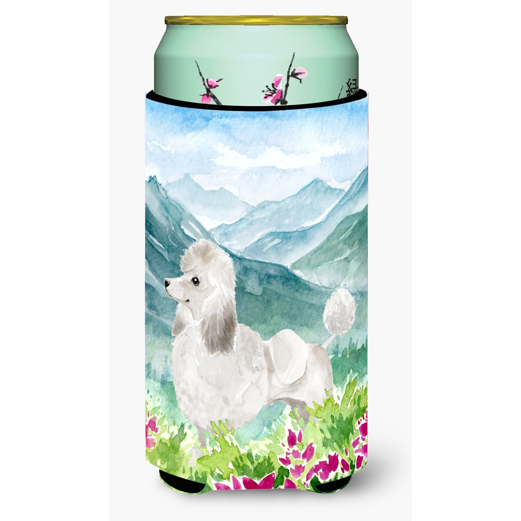 &quotCaroline's Treasures CK1964TBC Mountian Flowers White Poodle Tall Boy Hugger cold-beverage-koozies, Multicolor"
