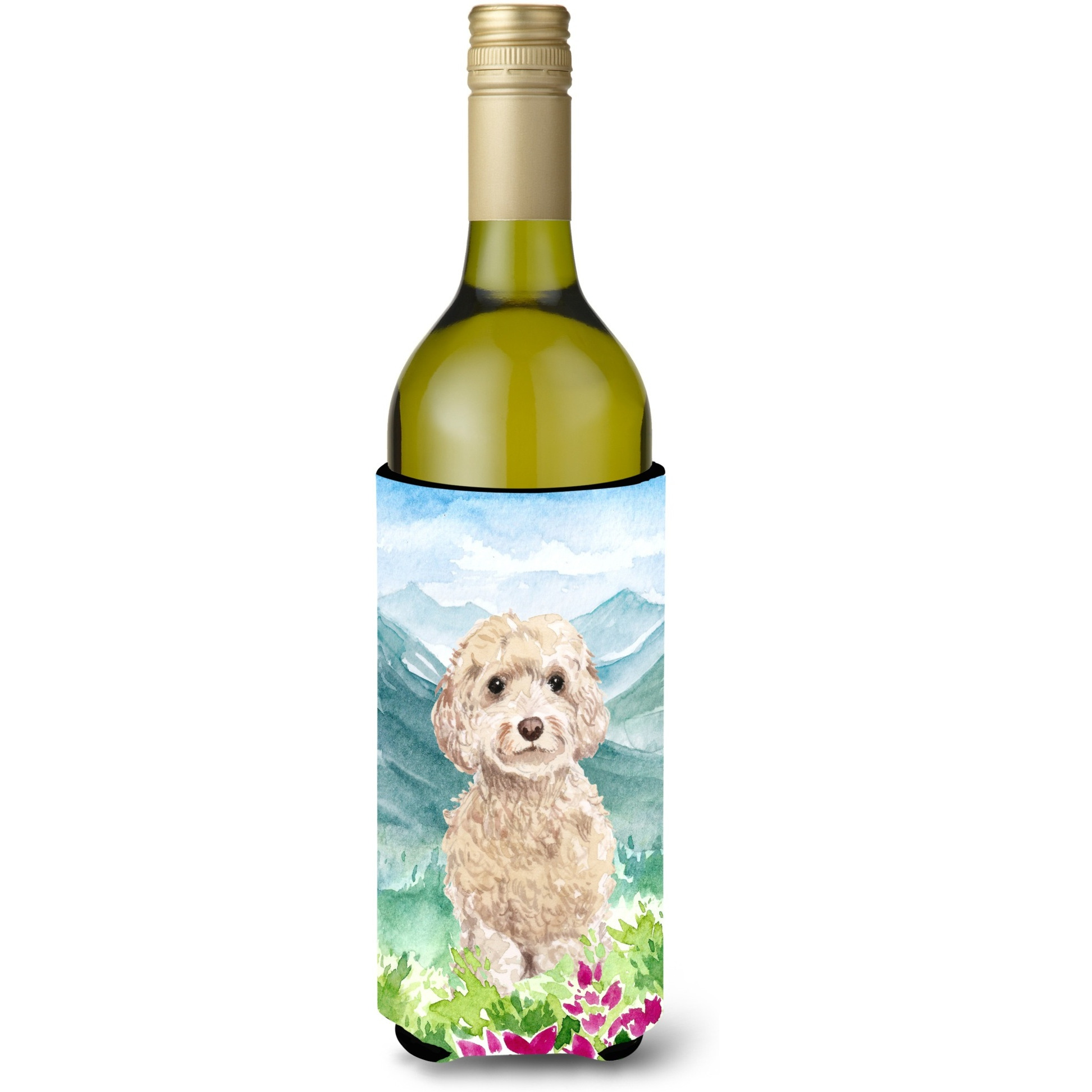 &quotCaroline's Treasures CK1984LITERK Mountian Flowers Goldendoodle Wine Bottle Hugger cold-beverage-koozies, 750 ml, Multicolor"