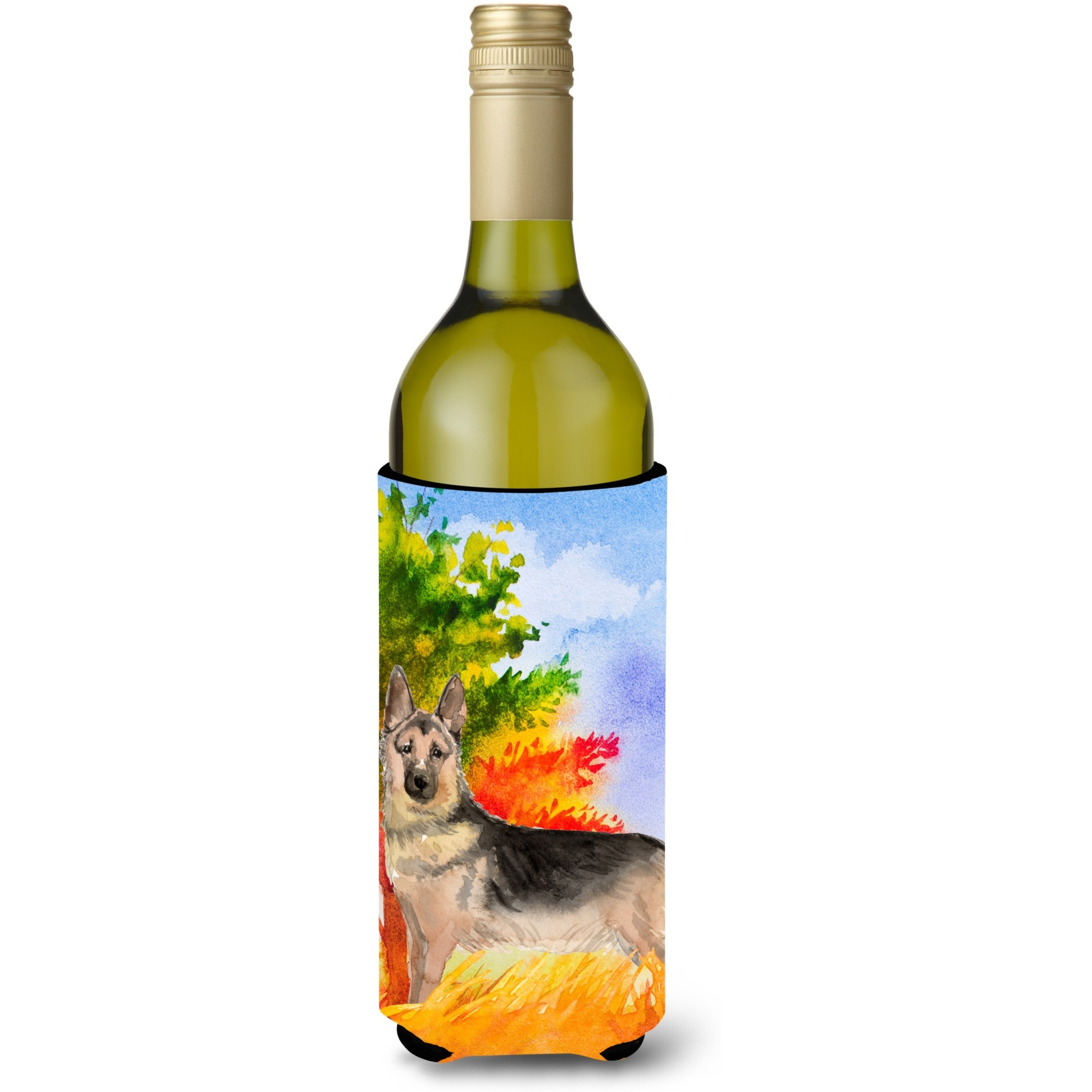 &quotCaroline's Treasures CK1942LITERK Fall German Shepherd Wine Bottle Hugger cold-beverage-koozies, 750 ml, Multicolor"