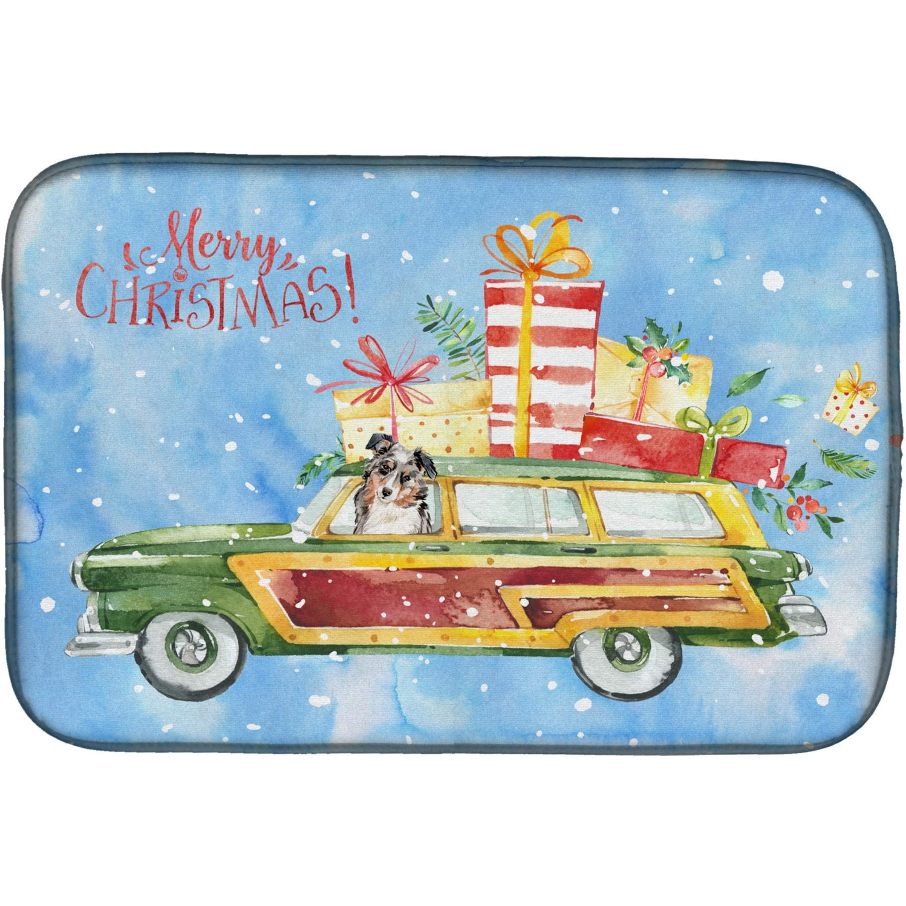 &quotCaroline's Treasures CK2434DDM Merry Christmas Australian Shepherd dish-drying-mats, 14x21, Multicolor"