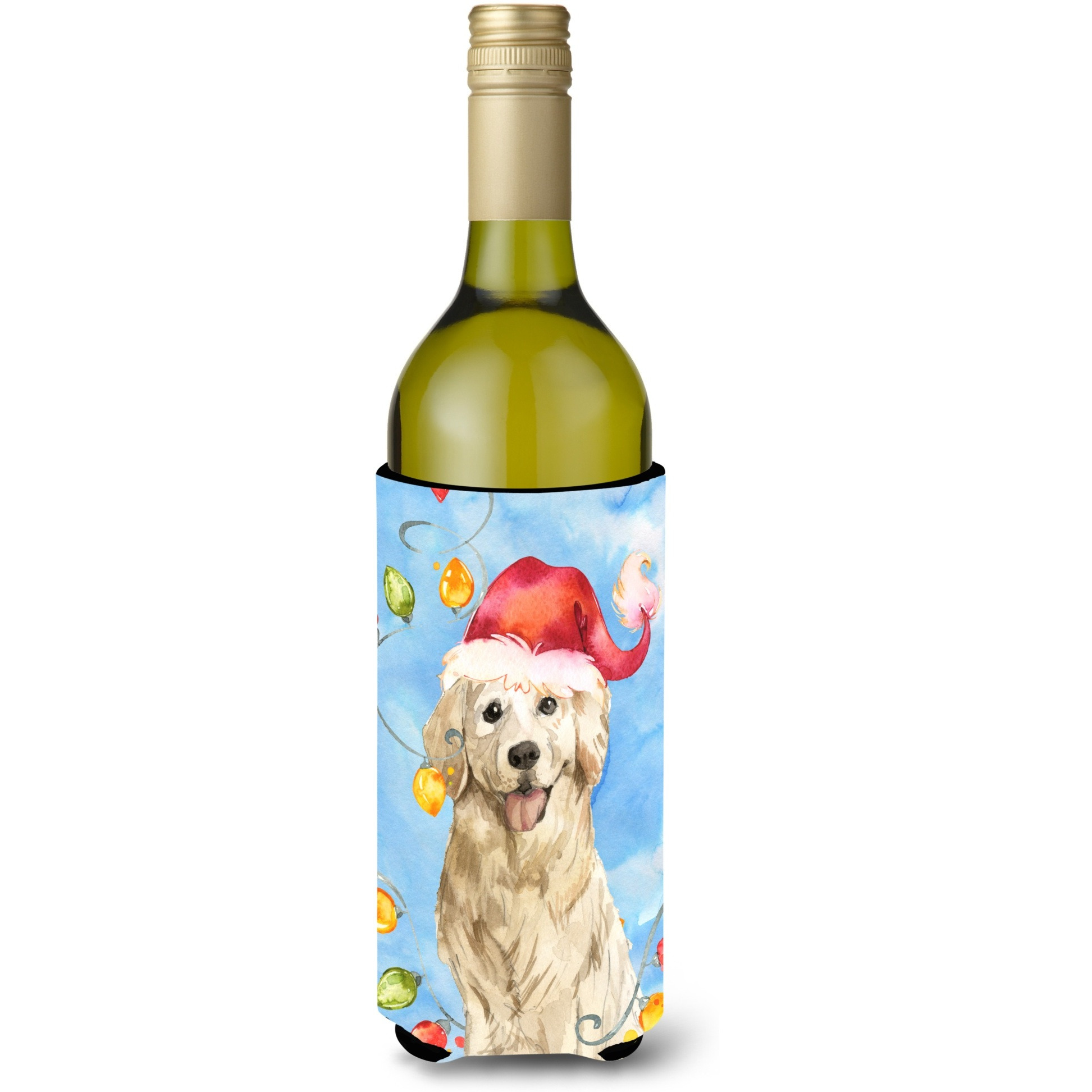 &quotCaroline's Treasures CK2479LITERK Christmas Golden Retriever Wine Bottle Hugger cold-beverage-koozies, 750 ml, Multicolor"