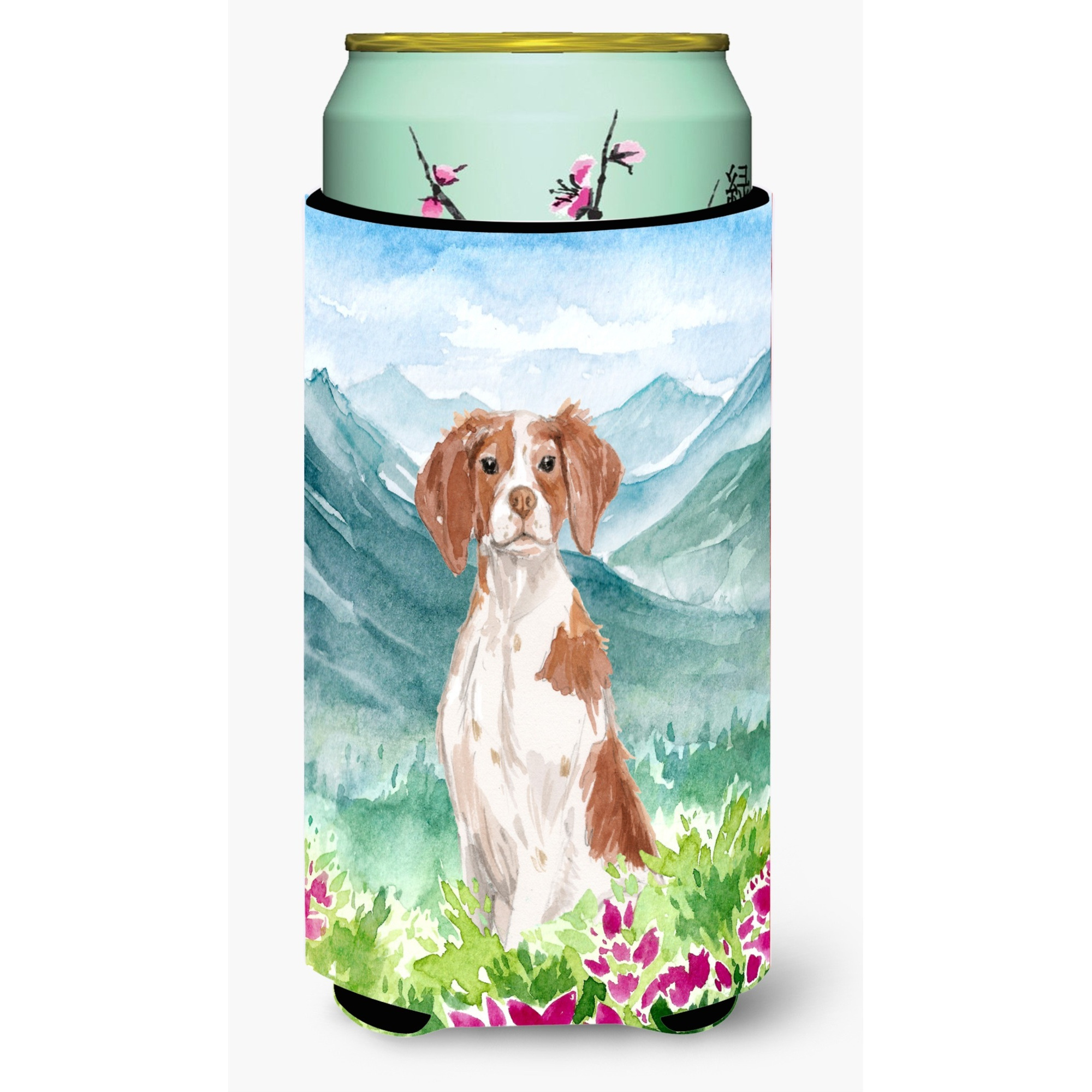 &quotCaroline's Treasures CK1989TBC Mountian Flowers Brittany Spaniel Tall Boy Hugger cold-beverage-koozies, Multicolor"