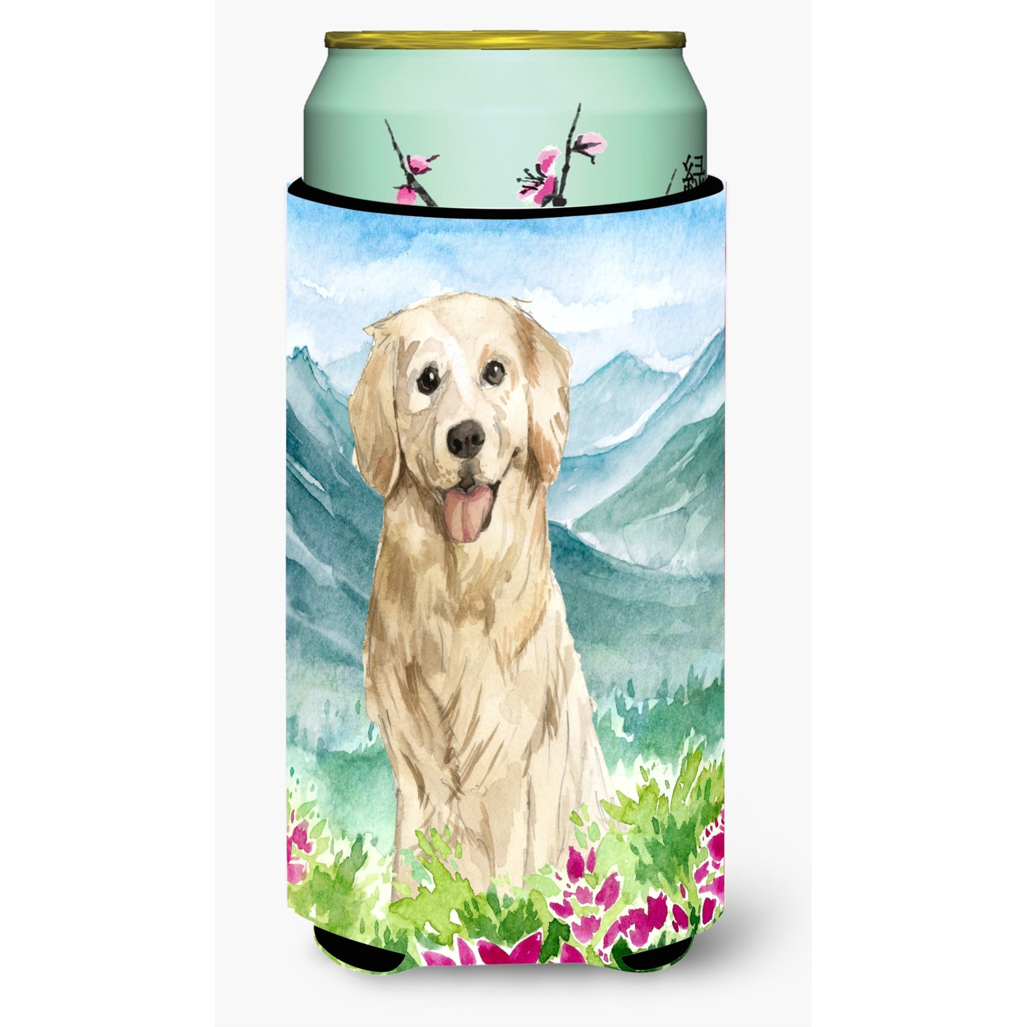 &quotCaroline's Treasures CK2536TBC Mountain Flowers Golden Retriever Tall Boy Hugger cold-beverage-koozies, Multicolor"