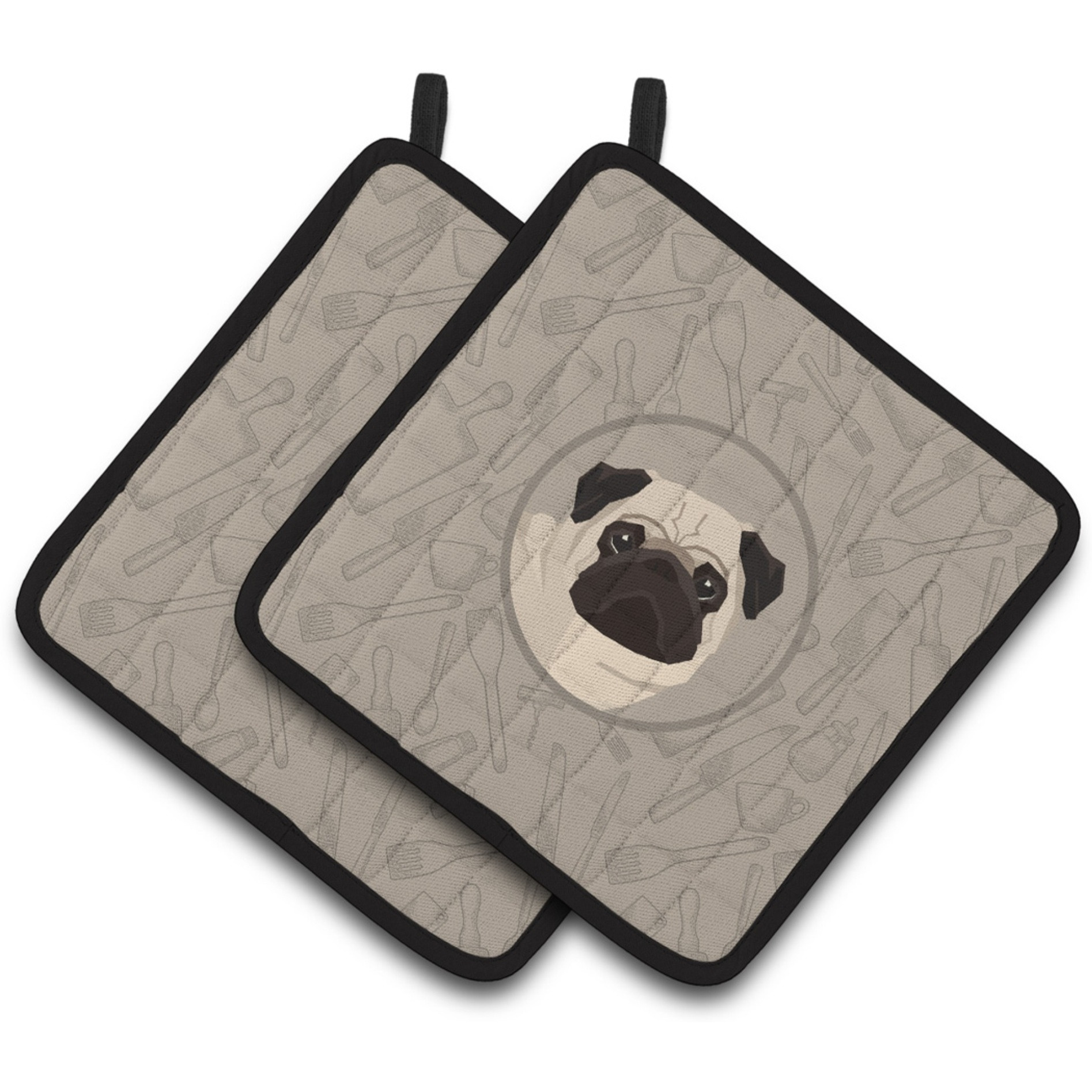 &quotCaroline's Treasures CK2204PTHD Pug in The Kitchen Pair of Pot Holders potholders, Multicolor"