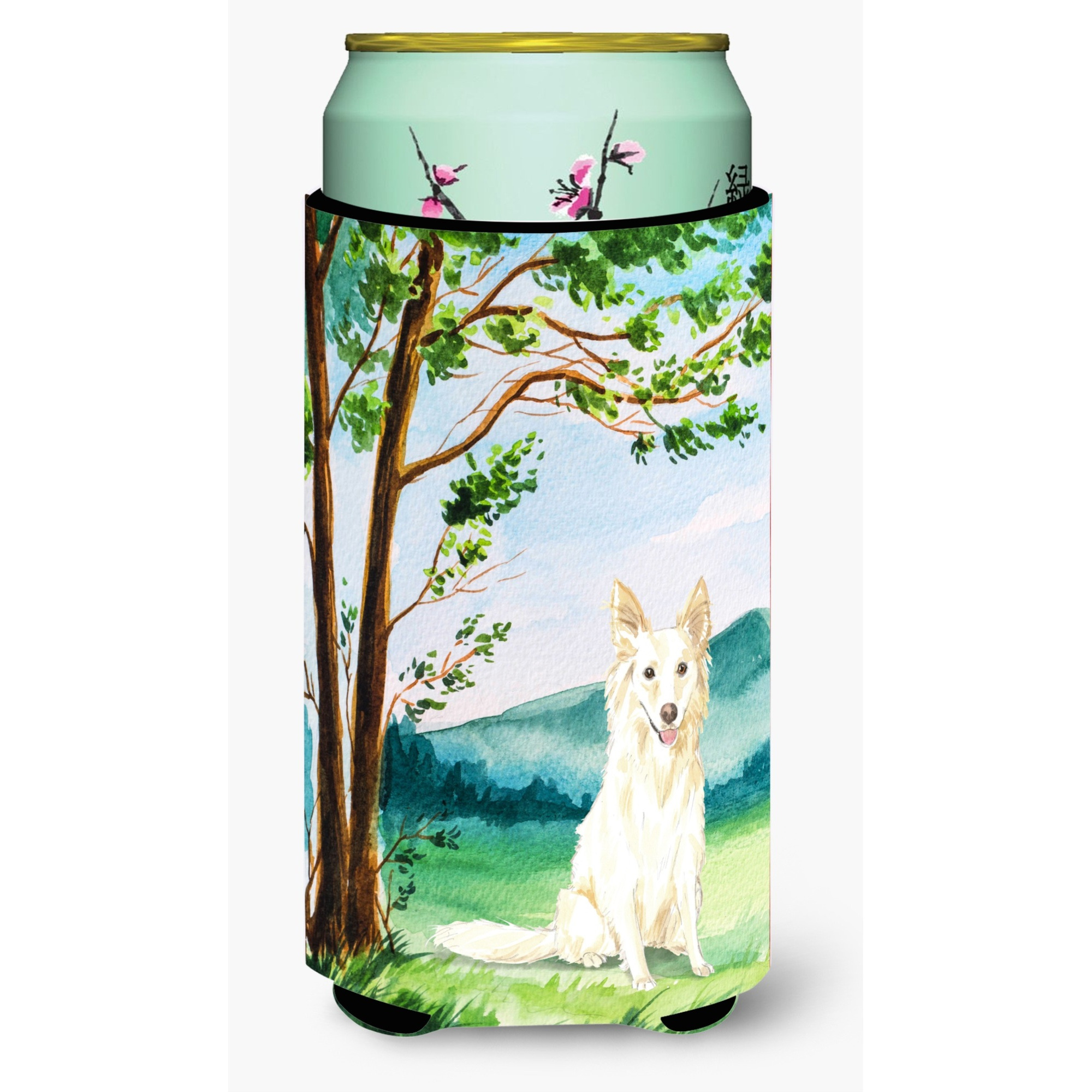 &quotCaroline's Treasures CK2551TBC Under the Tree White Collie Tall Boy Hugger cold-beverage-koozies, Multicolor"