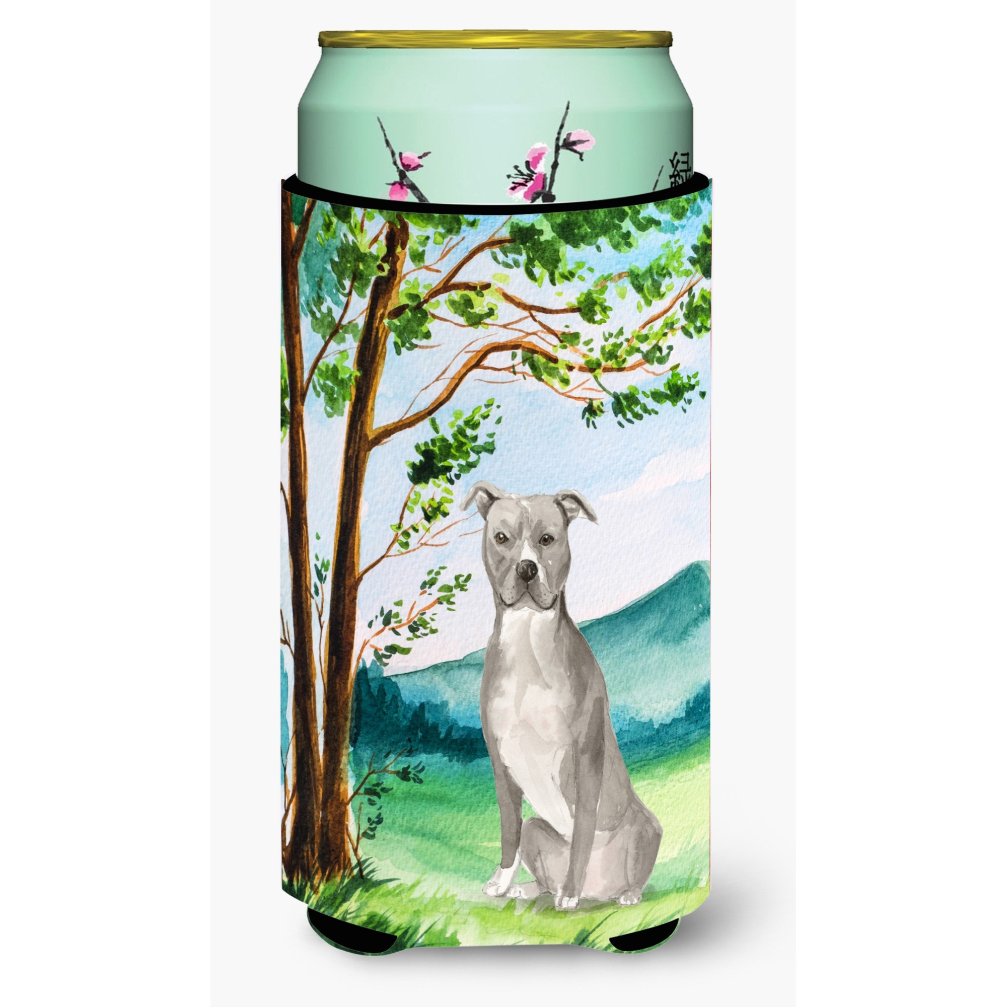 &quotCaroline's Treasures CK2032TBC Under Tree Staffordshire Bull Terrier Tall Boy Hugger cold-beverage-koozies, Multicolor"