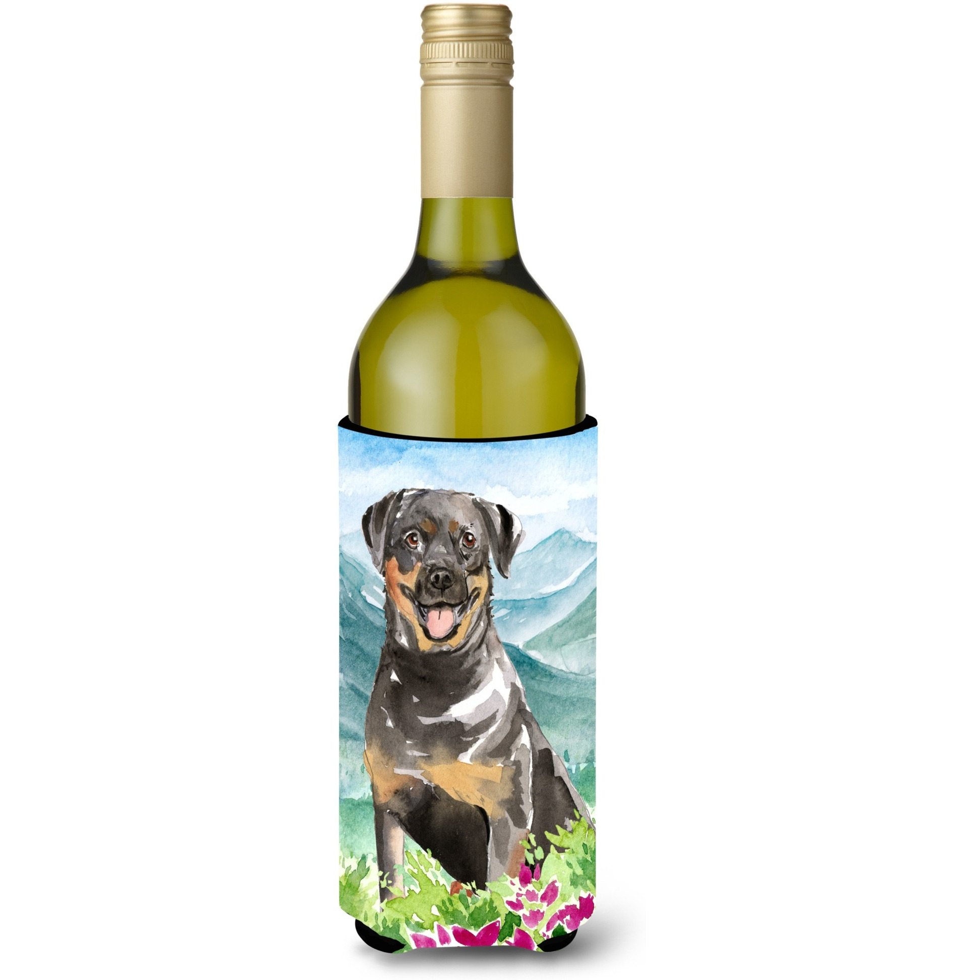 &quotCaroline's Treasures CK2526LITERK Mountain Flowers Rottweiler Wine Bottle Hugger cold-beverage-koozies, 750 ml, Multicolor"