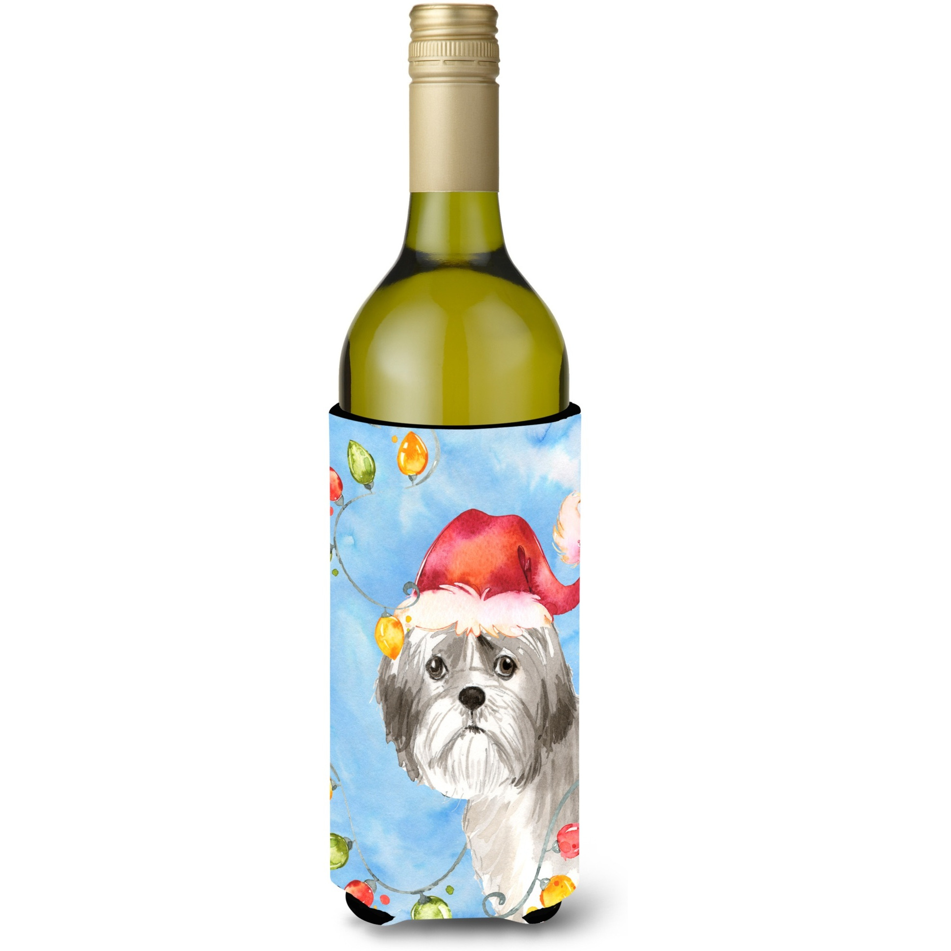 &quotCaroline's Treasures CK2494LITERK Christmas Shih Tzu Puppy Cut Wine Bottle Hugger cold-beverage-koozies, 750 ml, Multicolor"