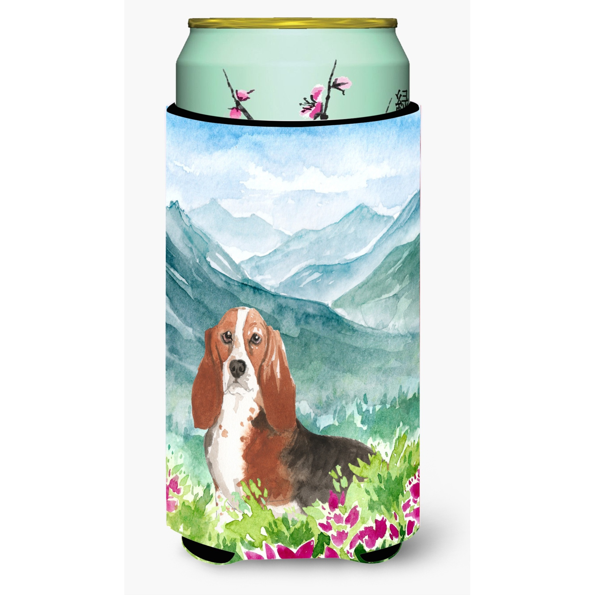 &quotCaroline's Treasures CK2548TBC Mountain Flowers Basset Hound Tall Boy Hugger cold-beverage-koozies, Multicolor"