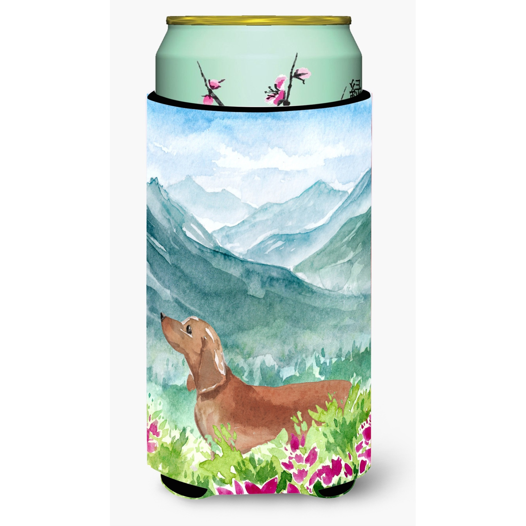 &quotCaroline's Treasures CK1967TBC Mountian Flowers Red Dachshund Tall Boy Hugger cold-beverage-koozies, Multicolor"