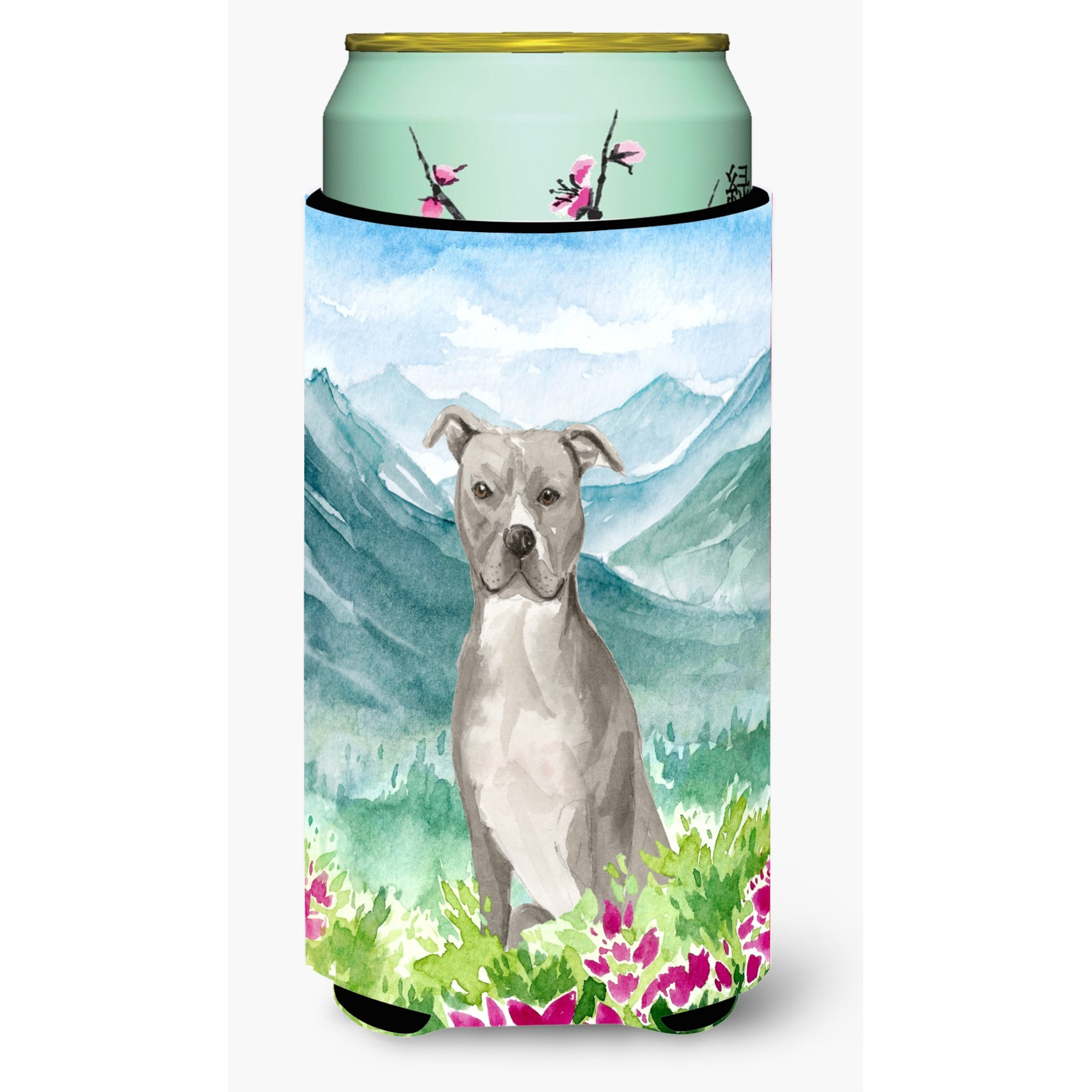 &quotCaroline's Treasures CK1997TBC Flowers Staffordshire Bull Terrier Tall Boy Hugger cold-beverage-koozies, Multicolor"