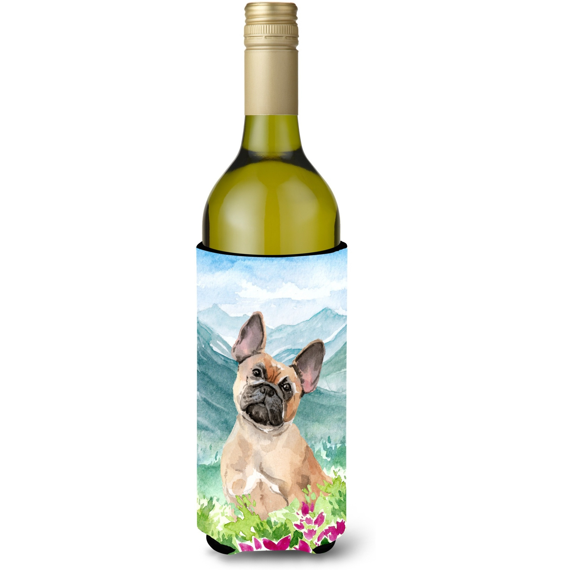 &quotCaroline's Treasures Mountain Flowers Fawn French Bulldog Wine Bottle Hugger cold-beverage-koozies, 750 ml, Multicolor"