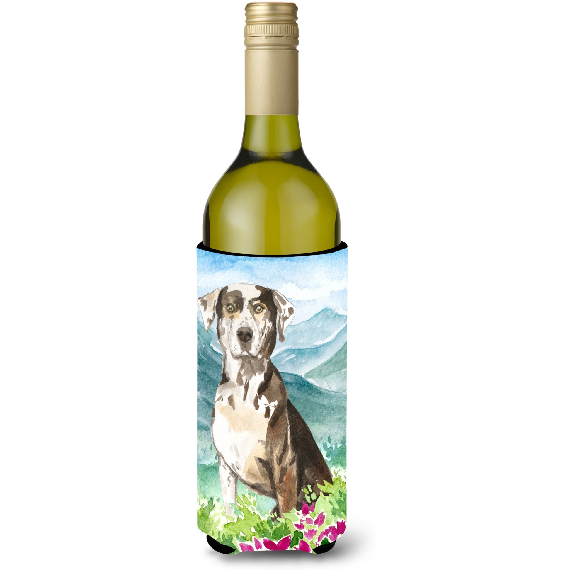 &quotCaroline's Treasures CK2540LITERK Flowers Catahoula Leopard Dog Wine Bottle Hugger cold-beverage-koozies, 750 ml, Multicolor"