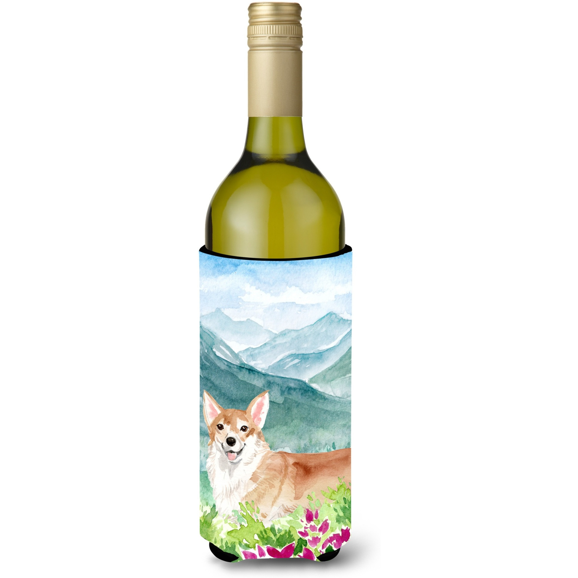 &quotCaroline's Treasures CK1981LITERK Mountian Flowers Corgi Wine Bottle Hugger cold-beverage-koozies, 750 ml, Multicolor"