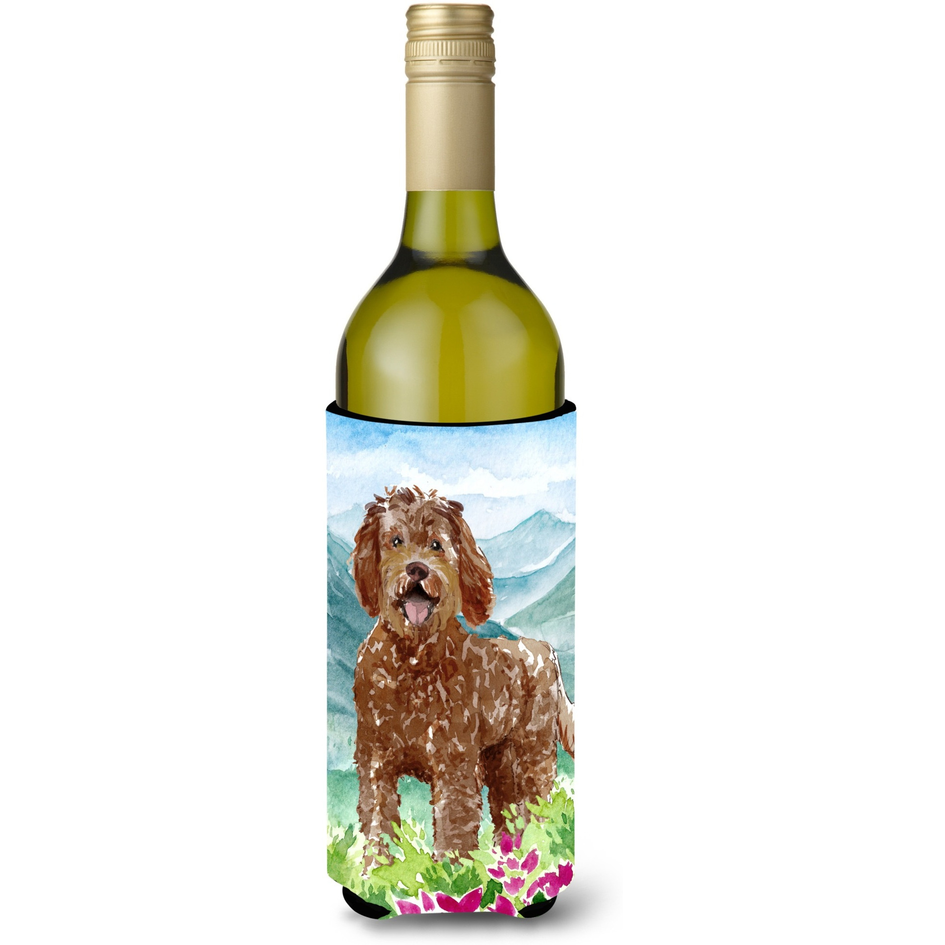 &quotCaroline's Treasures CK2532LITERK Mountain Flowers Labradoodle Wine Bottle Hugger cold-beverage-koozies, 750 ml, Multicolor"