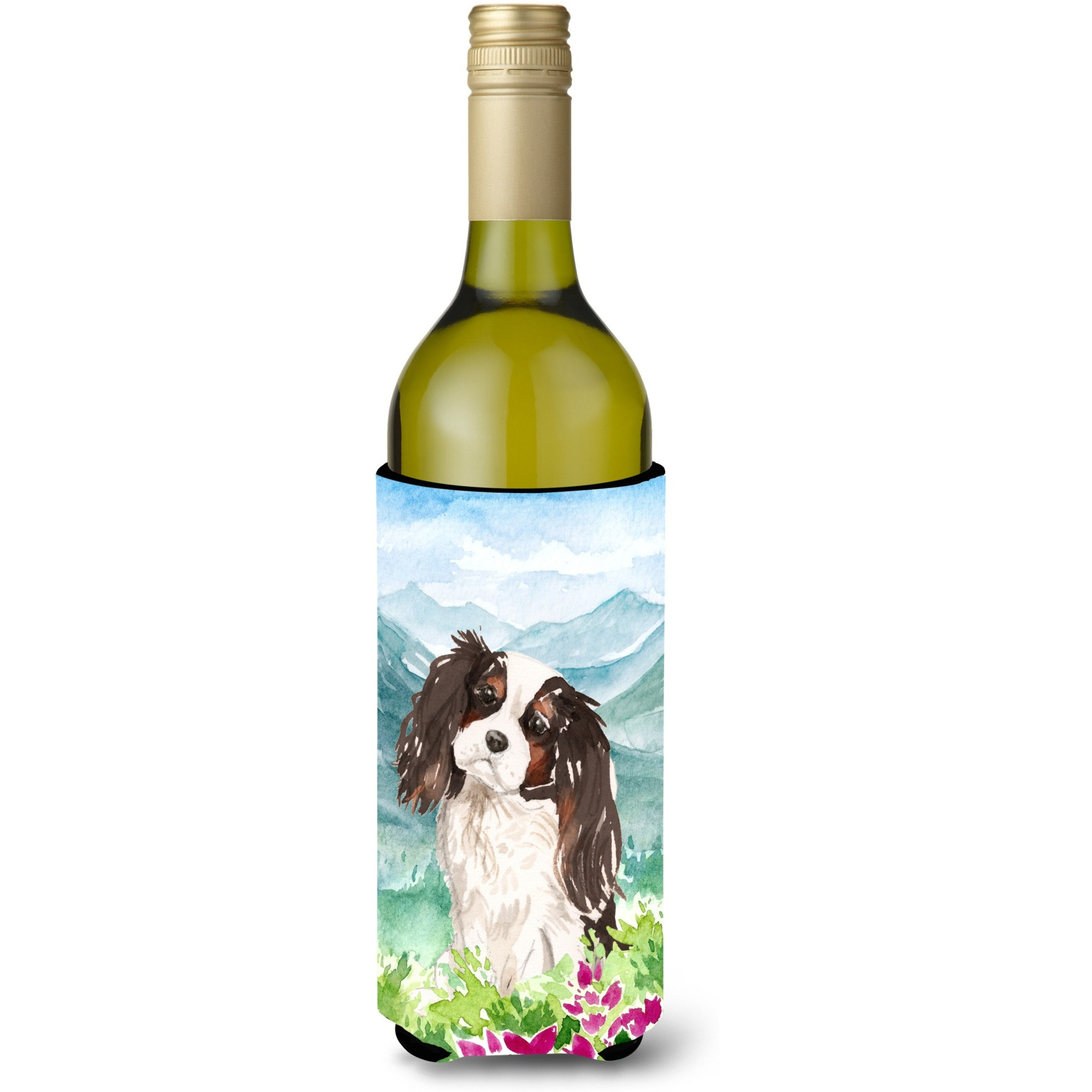 &quotCaroline's Treasures Mountian Flowers Tricolor Cavalier Spaniel Wine Bottle Hugger cold-beverage-koozies, 750 ml, Multicolor"