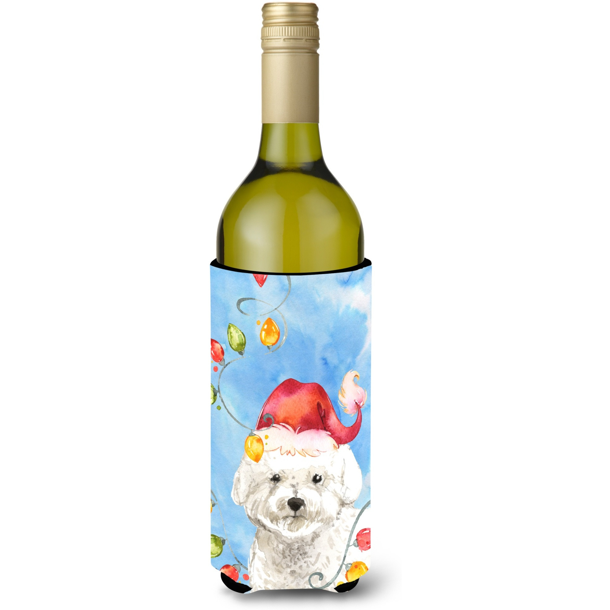 &quotCaroline's Treasures CK2472LITERK Christmas Lights Bichon Frise Wine Bottle Hugger cold-beverage-koozies, 750 ml, Multicolor"