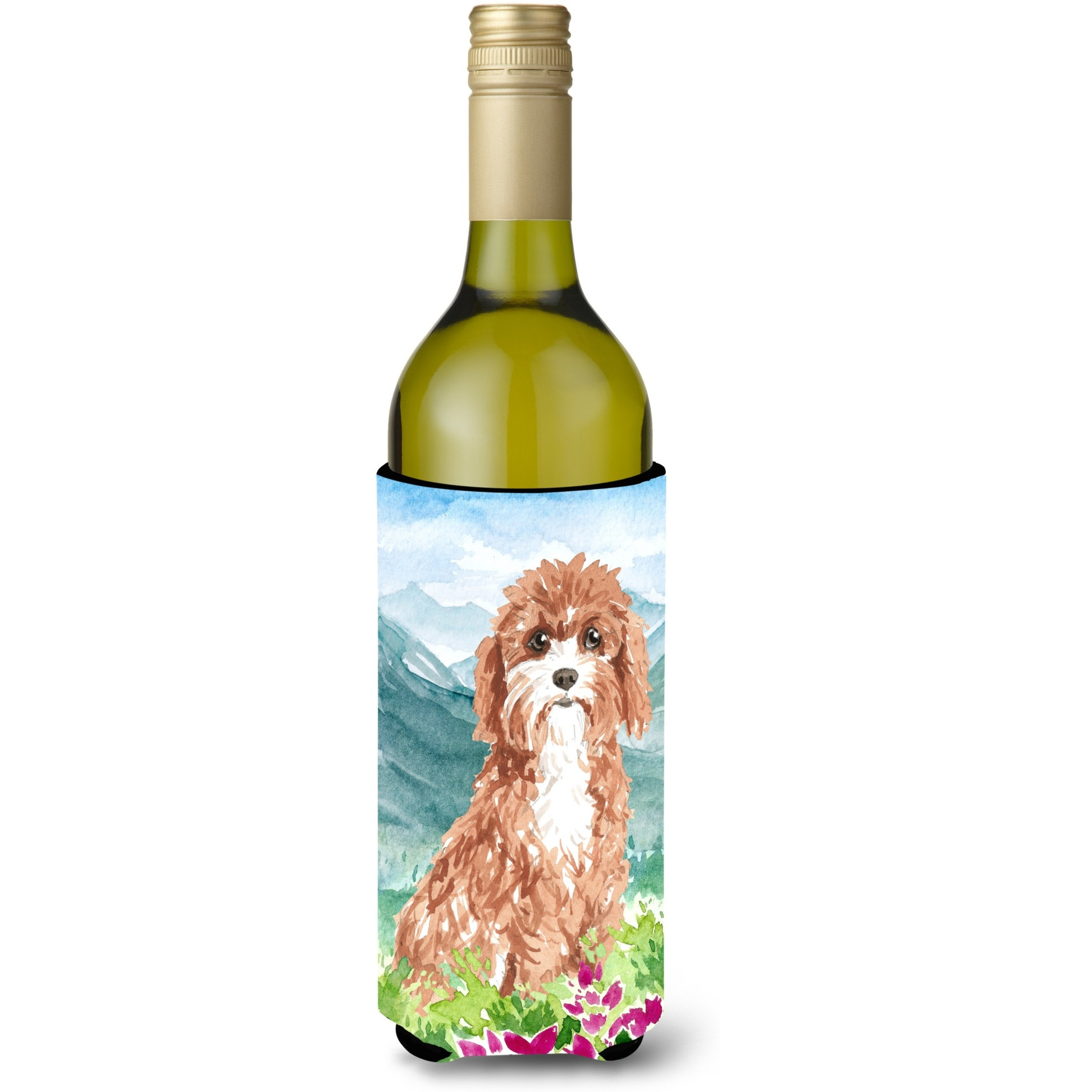 &quotCaroline's Treasures CK2539LITERK Mountain Flowers Cavapoo Wine Bottle Hugger cold-beverage-koozies, 750 ml, Multicolor"