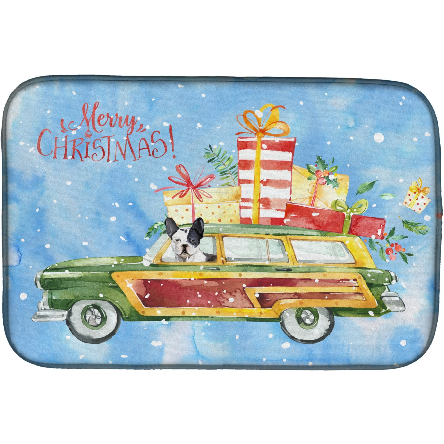 &quotCaroline's Treasures CK2444DDM Merry Christmas French Bulldog dish-drying-mats, 14x21, Multicolor"