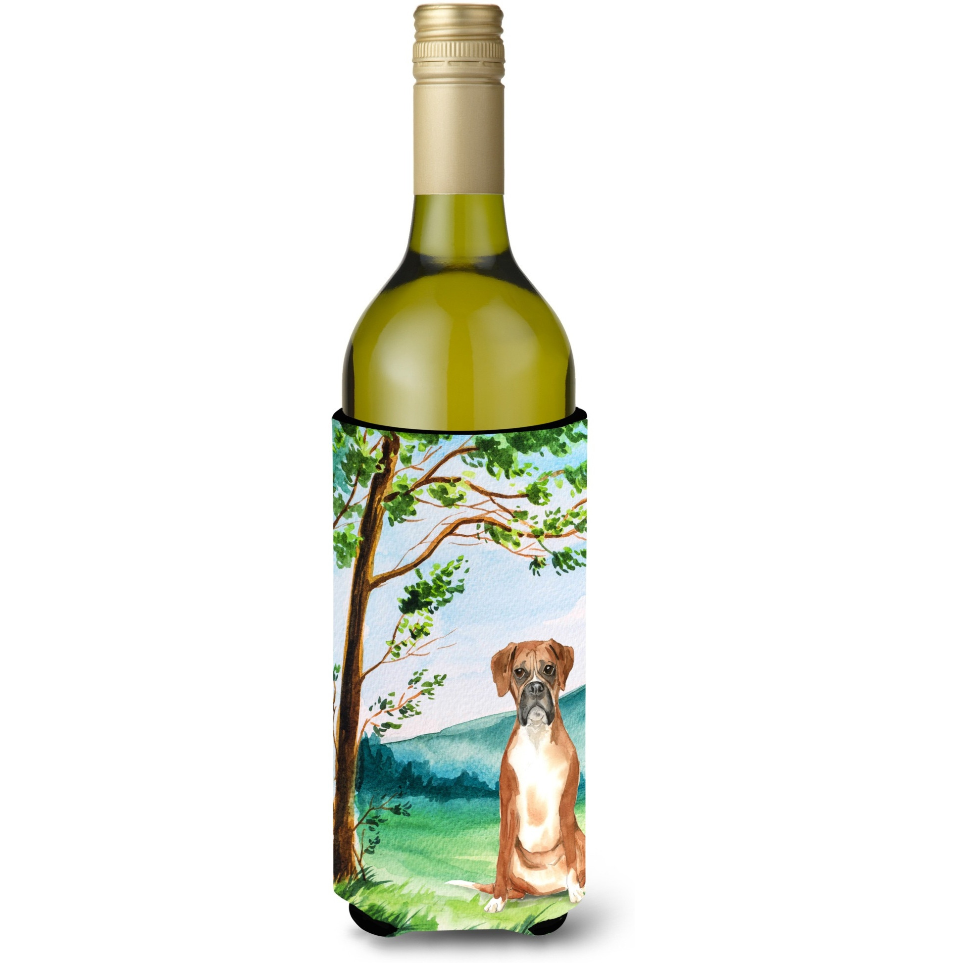 &quotCaroline's Treasures CK2578LITERK Under The Tree Boxer Wine Bottle Hugger cold-beverage-koozies, 750 ml, Multicolor"
