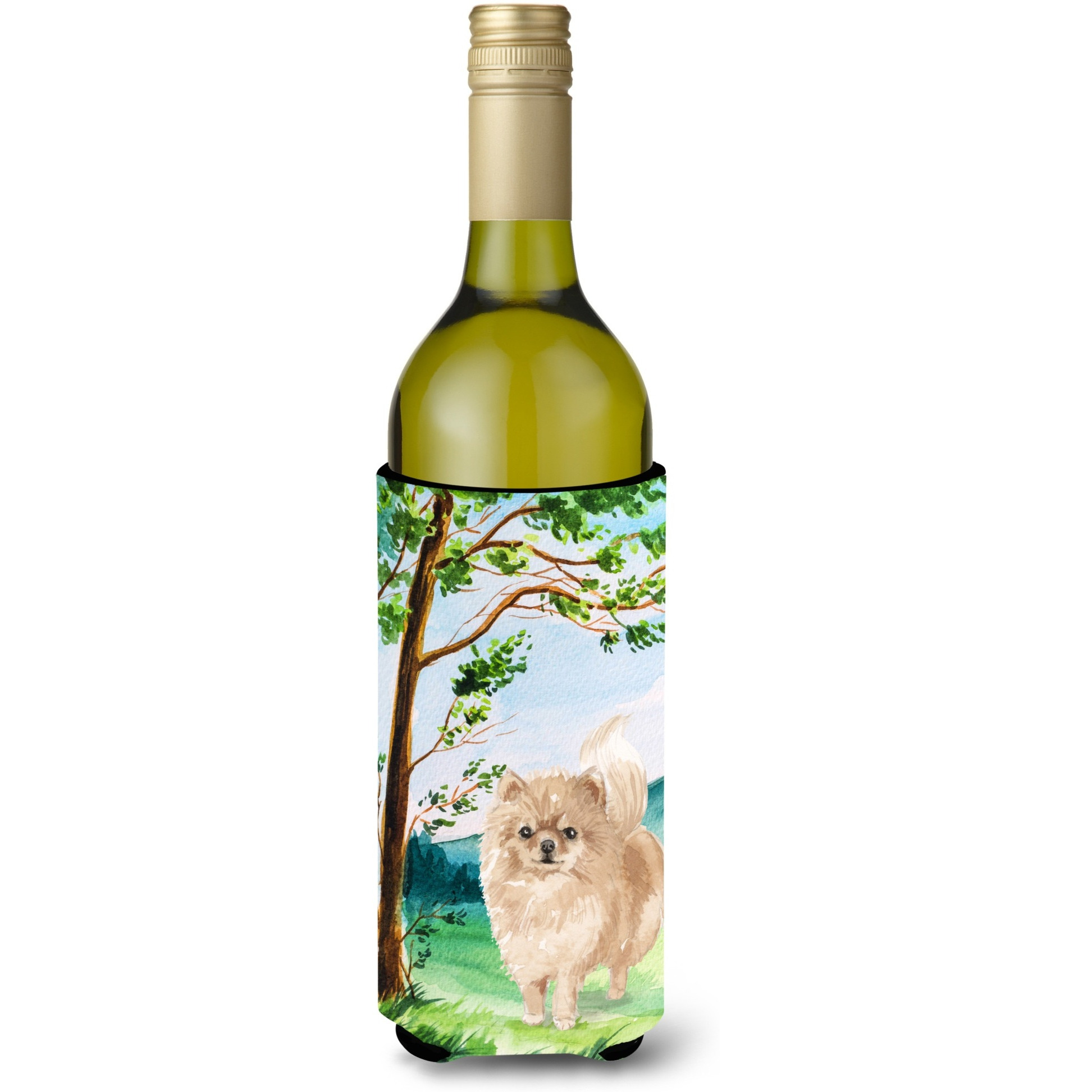 &quotCaroline's Treasures CK2005LITERK Under The Tree Pomeranian Wine Bottle Hugger cold-beverage-koozies, 750 ml, Multicolor"
