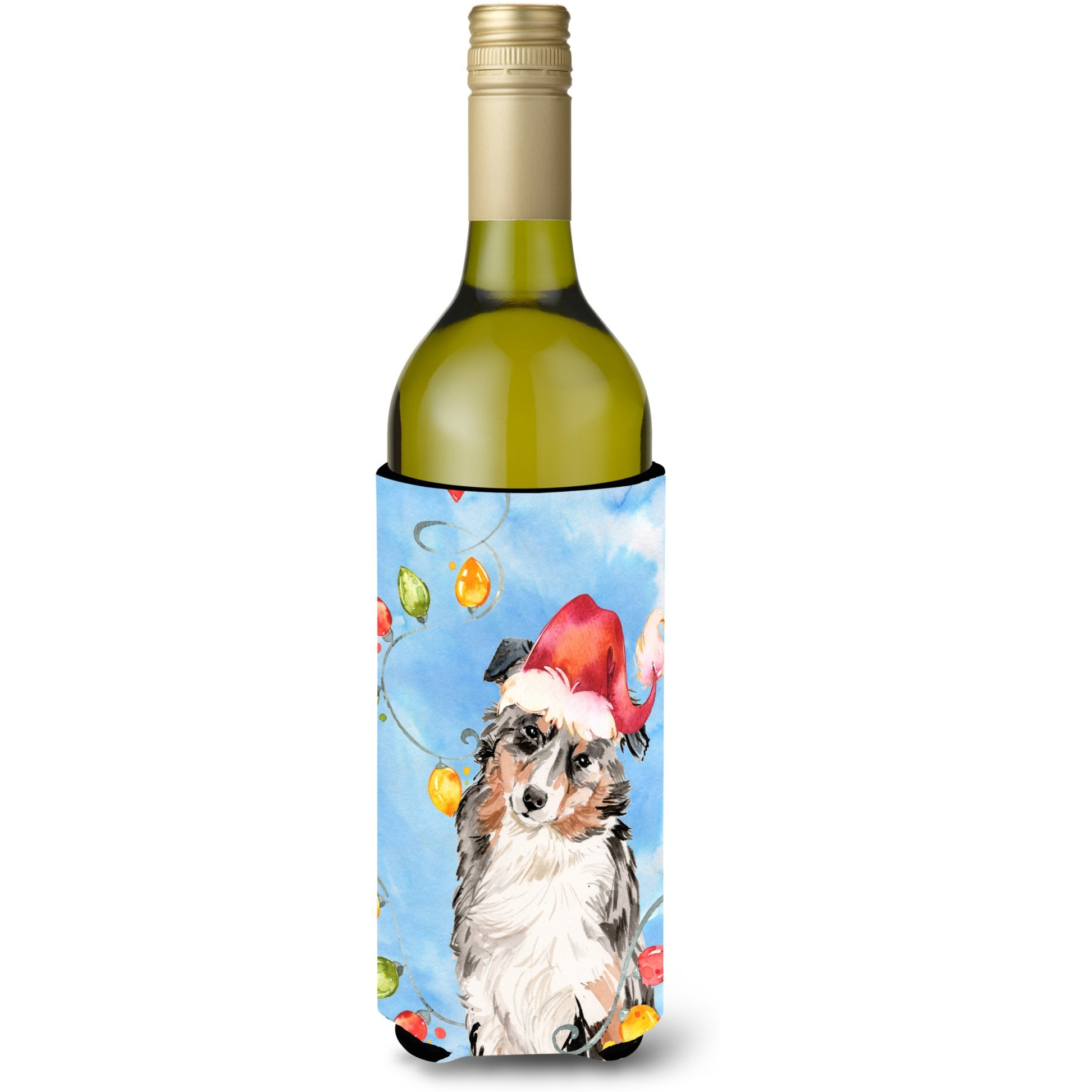 &quotCaroline's Treasures CK2504LITERK Christmas Australian Shepherd Wine Bottle Hugger cold-beverage-koozies, 750 ml, Multicolor"
