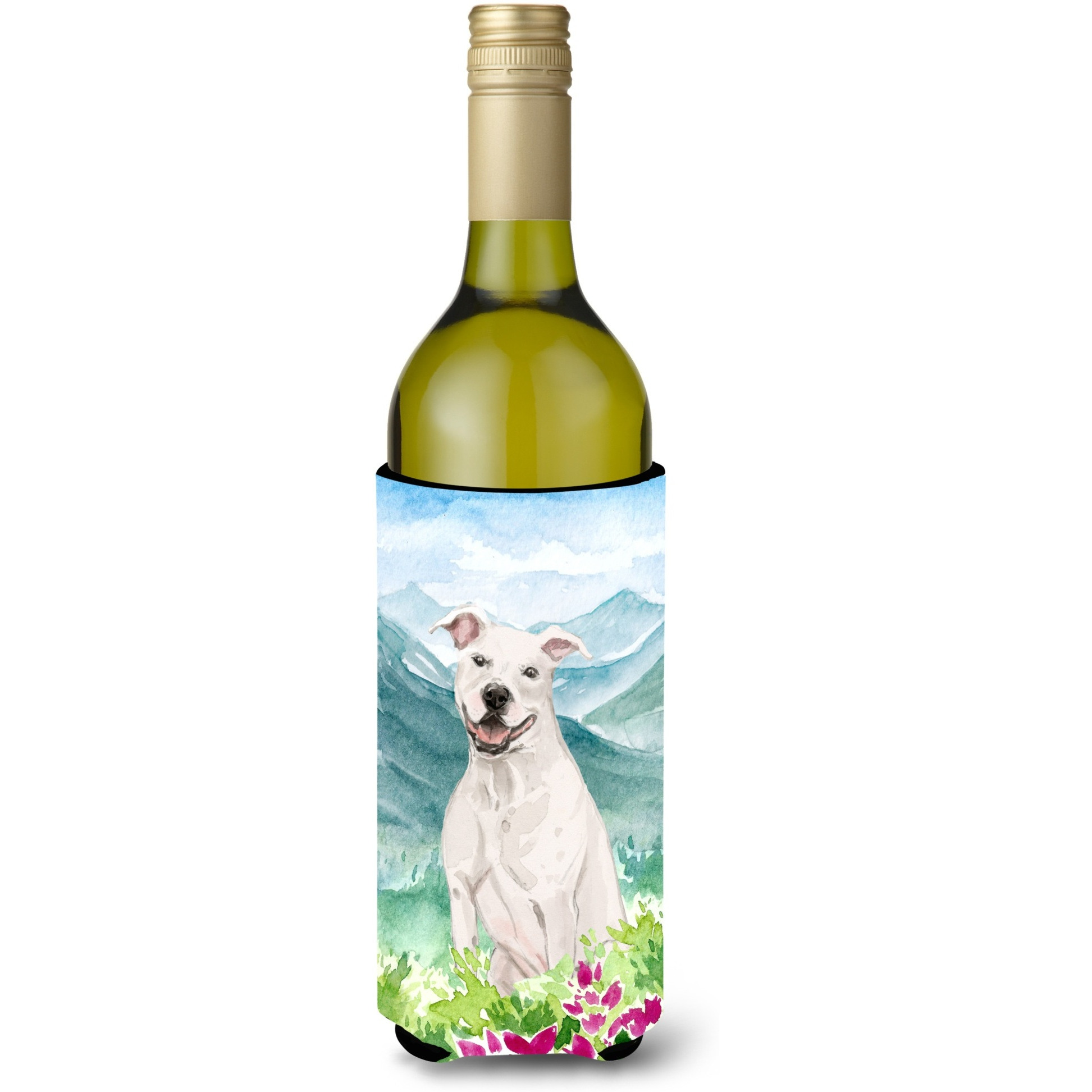 &quotCaroline's Treasures Flowers White Staffie Bull Terrier Wine Bottle Hugger cold-beverage-koozies, 750 ml, Multicolor"