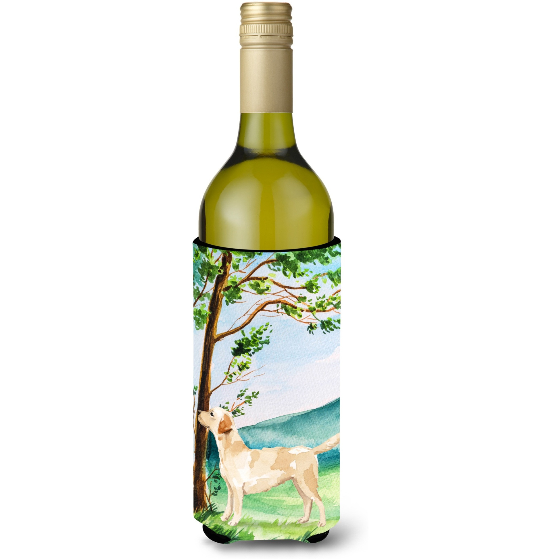 &quotCaroline's Treasures CK2008LITERK Under The Tree Yellow Labrador Wine Bottle Hugger cold-beverage-koozies, 750 ml, Multicolor"