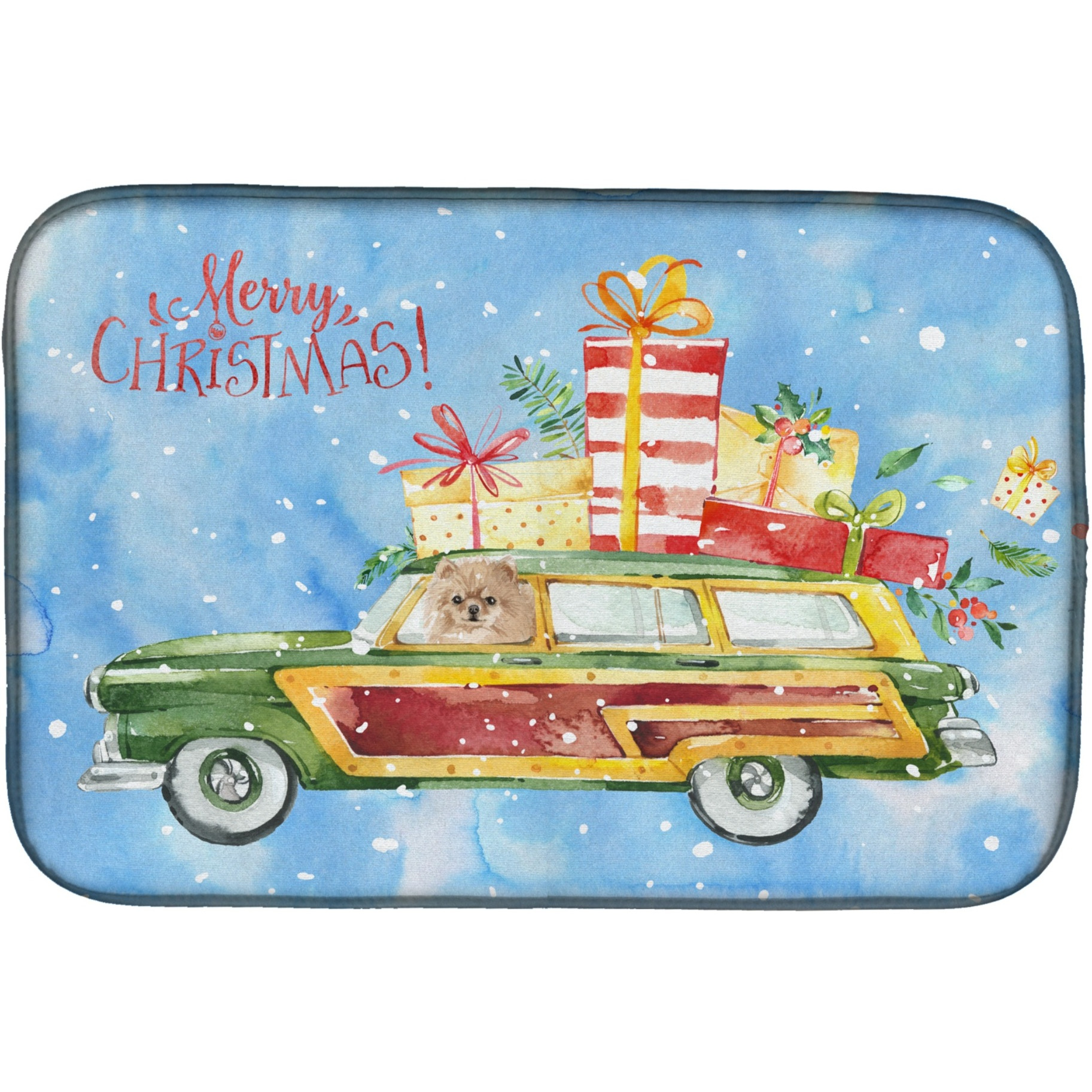&quotCaroline's Treasures CK2462DDM Merry Christmas Pomeranian dish-drying-mats, 14x21, Multicolor"