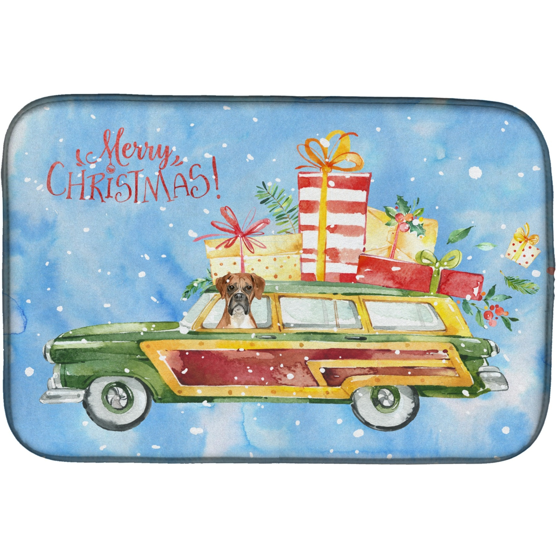&quotCaroline's Treasures CK2399DDM Merry Christmas Boxer dish-drying-mats, 14x21, Multicolor"