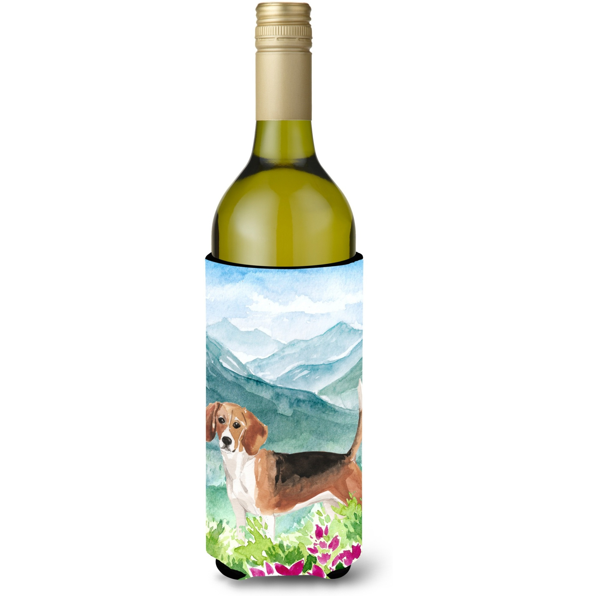 &quotCaroline's Treasures CK1994LITERK Mountian Flowers Beagle Wine Bottle Hugger cold-beverage-koozies, 750 ml, Multicolor"