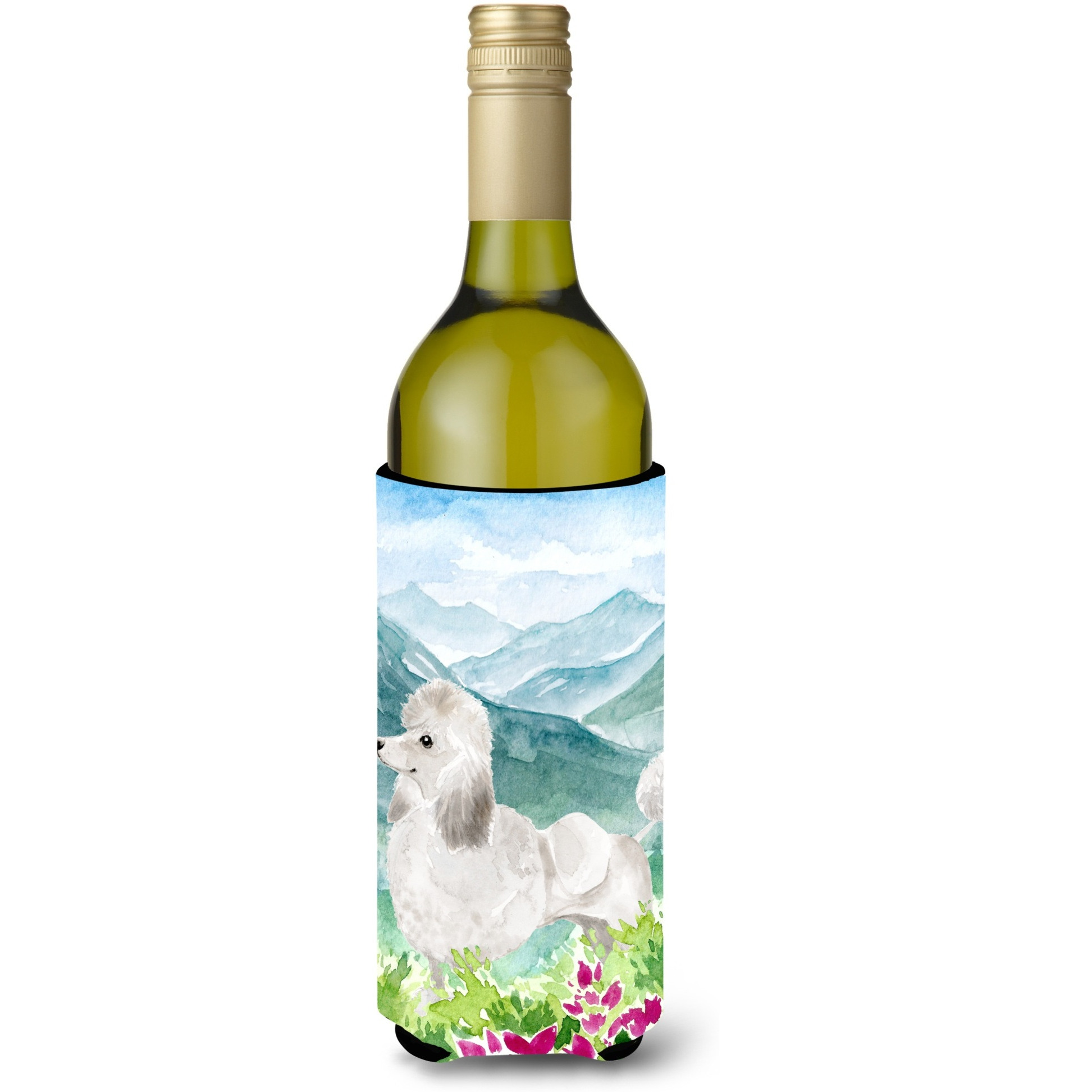&quotCaroline's Treasures CK1964LITERK Mountian Flowers White Poodle Wine Bottle Hugger cold-beverage-koozies, 750 ml, Multicolor"