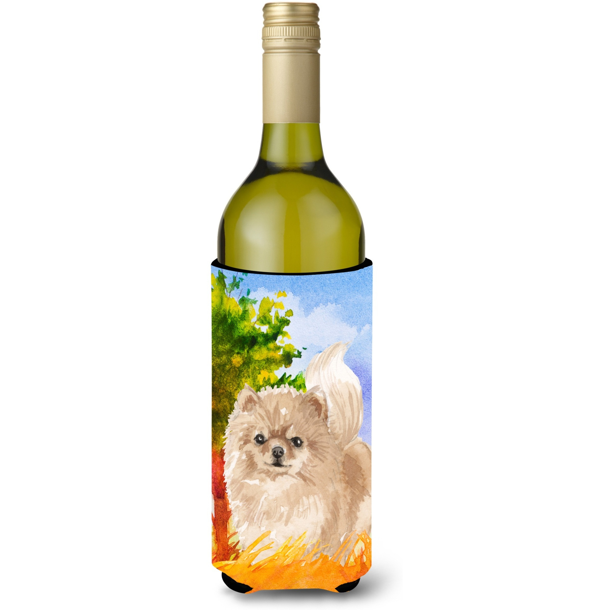 &quotCaroline's Treasures CK1935LITERK Fall Pomeranian Wine Bottle Hugger cold-beverage-koozies, 750 ml, Multicolor"