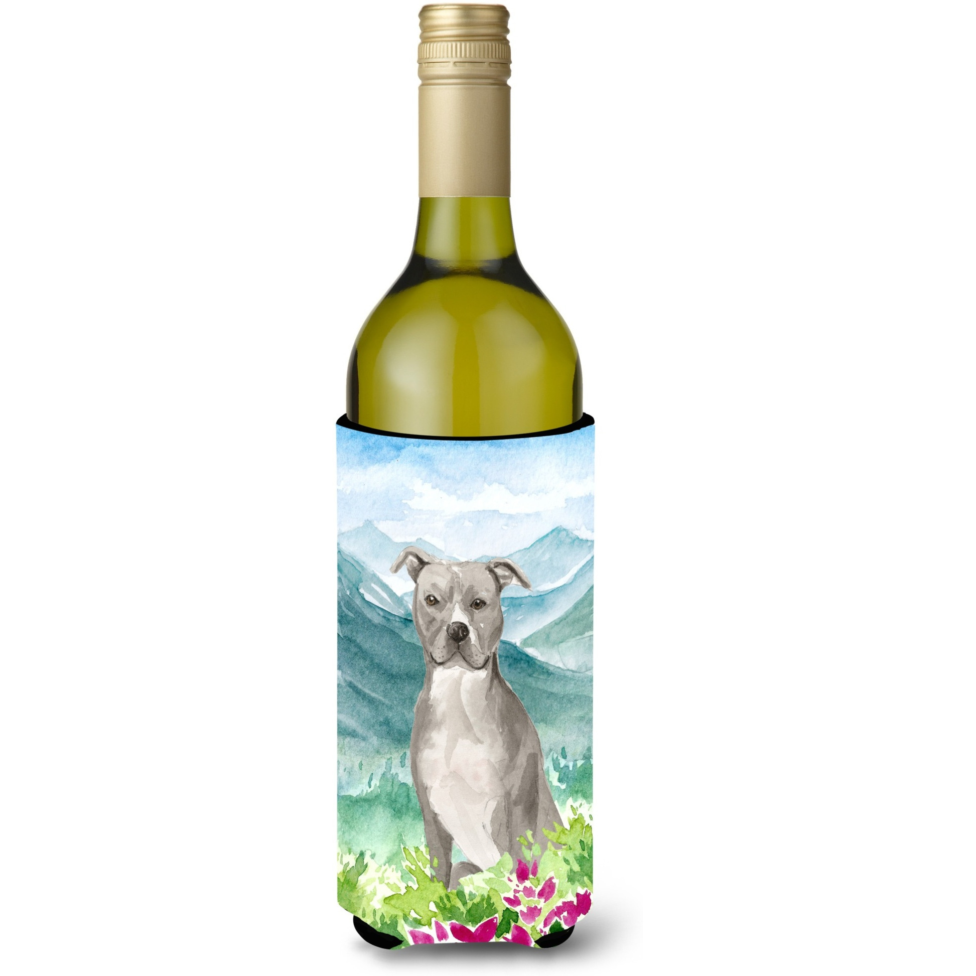 &quotCaroline's Treasures Mountain Flowers Staffordshire Bull Terrier Wine Bottle Hugger cold-beverage-koozies, 750 ml, Multicolor"