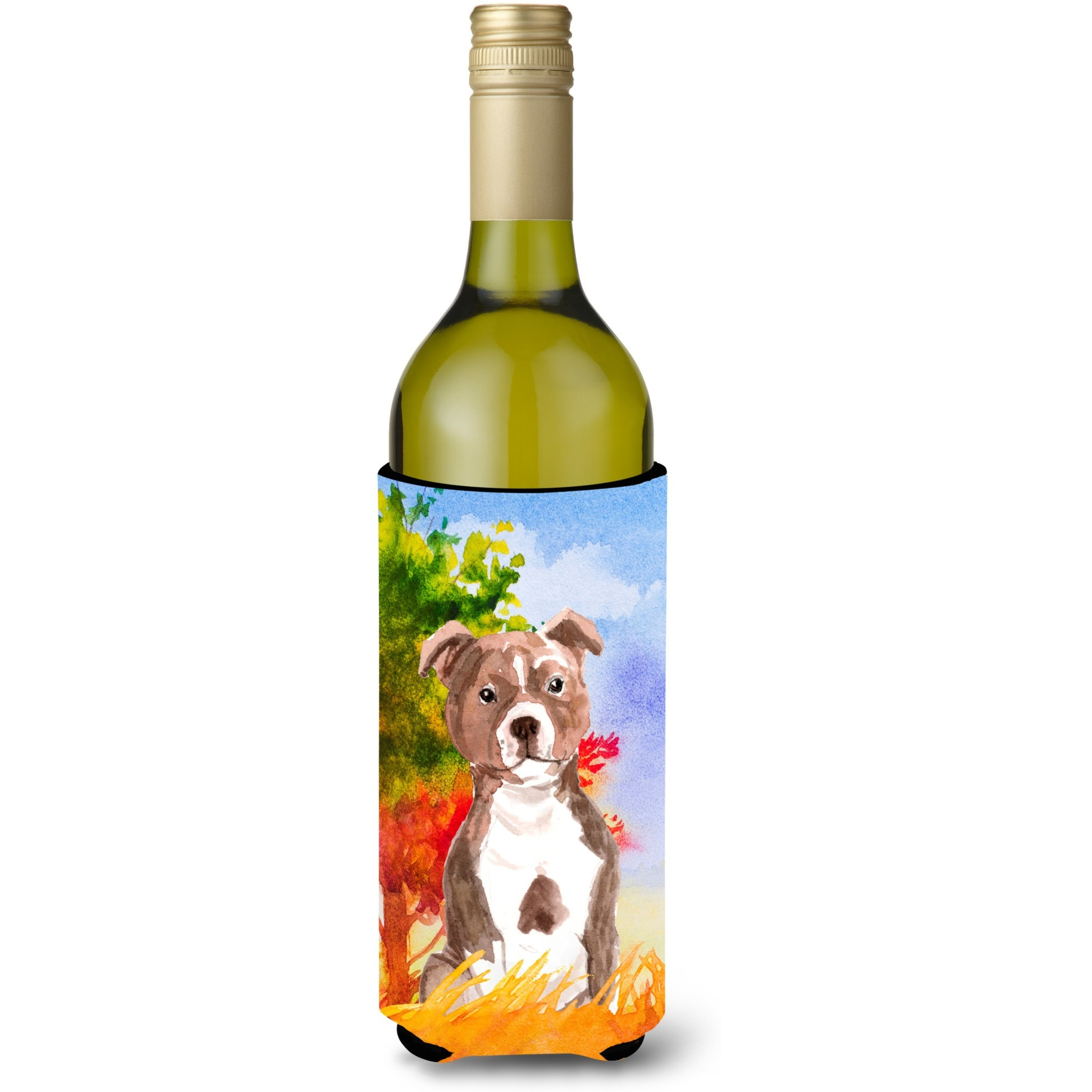 &quotCaroline's Treasures Fall Red Staffordshire Bull Terrier Wine Bottle Hugger cold-beverage-koozies, 750 ml, Multicolor"