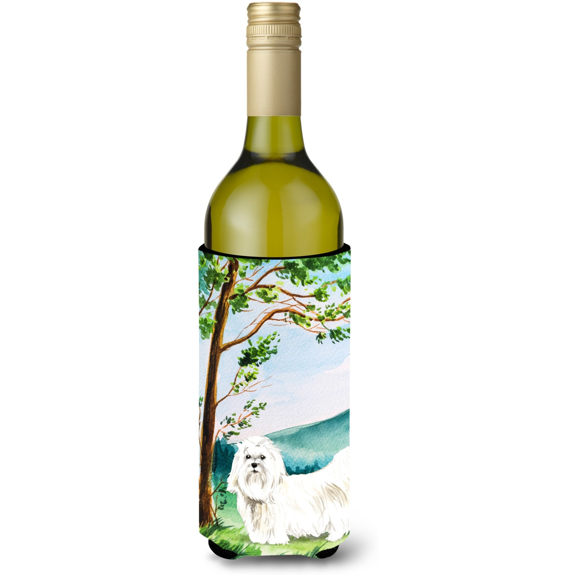 &quotCaroline's Treasures CK2565LITERK Under The Tree Maltese Wine Bottle Hugger cold-beverage-koozies, 750 ml, Multicolor"