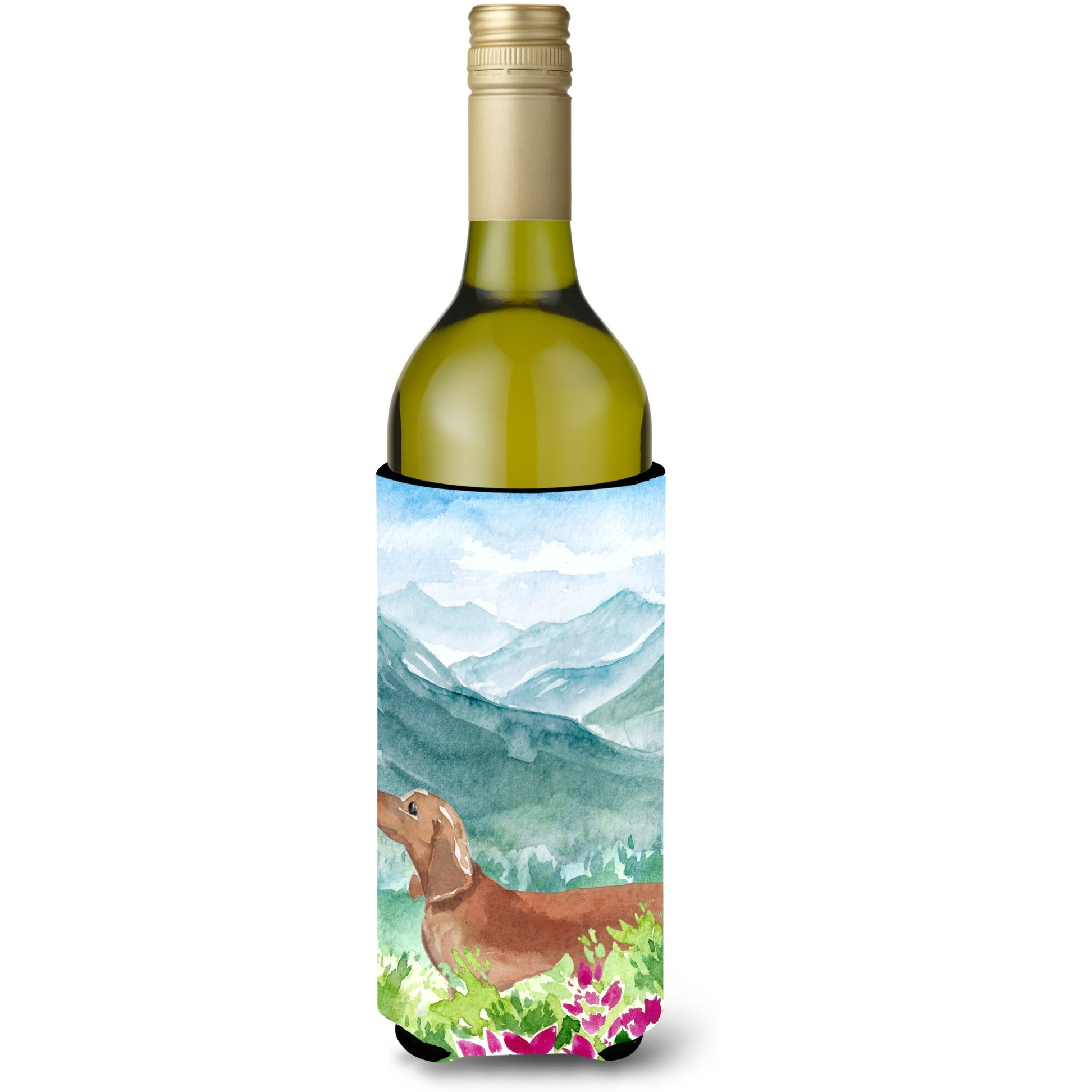 &quotCaroline's Treasures CK1967LITERK Mountian Flowers Red Dachshund Wine Bottle Hugger cold-beverage-koozies, 750 ml, Multicolor"