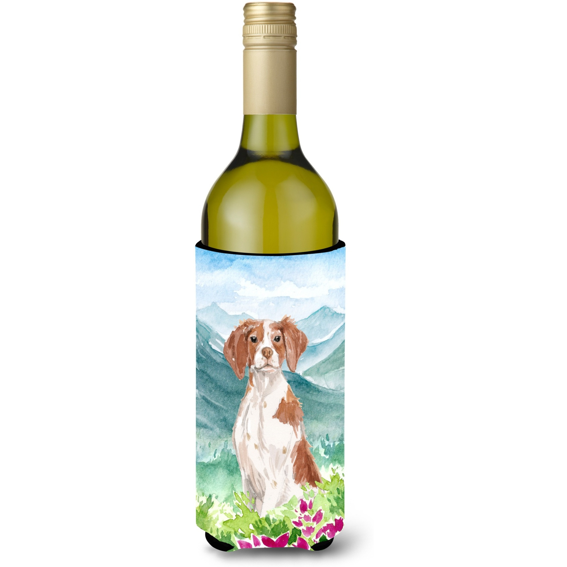 &quotCaroline's Treasures Mountain Flowers Brittany Spaniel Wine Bottle Hugger cold-beverage-koozies, 750 ml, Multicolor"