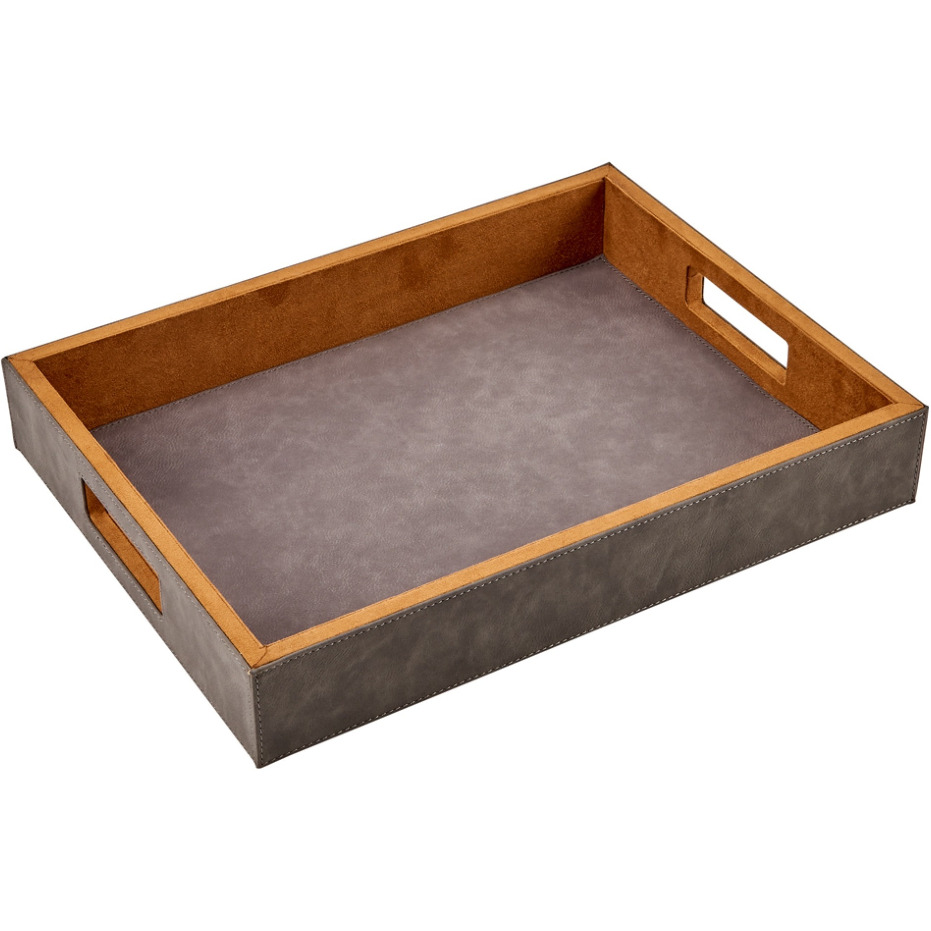 Leatherette Tray, Grey 2.5 X 12 X 16