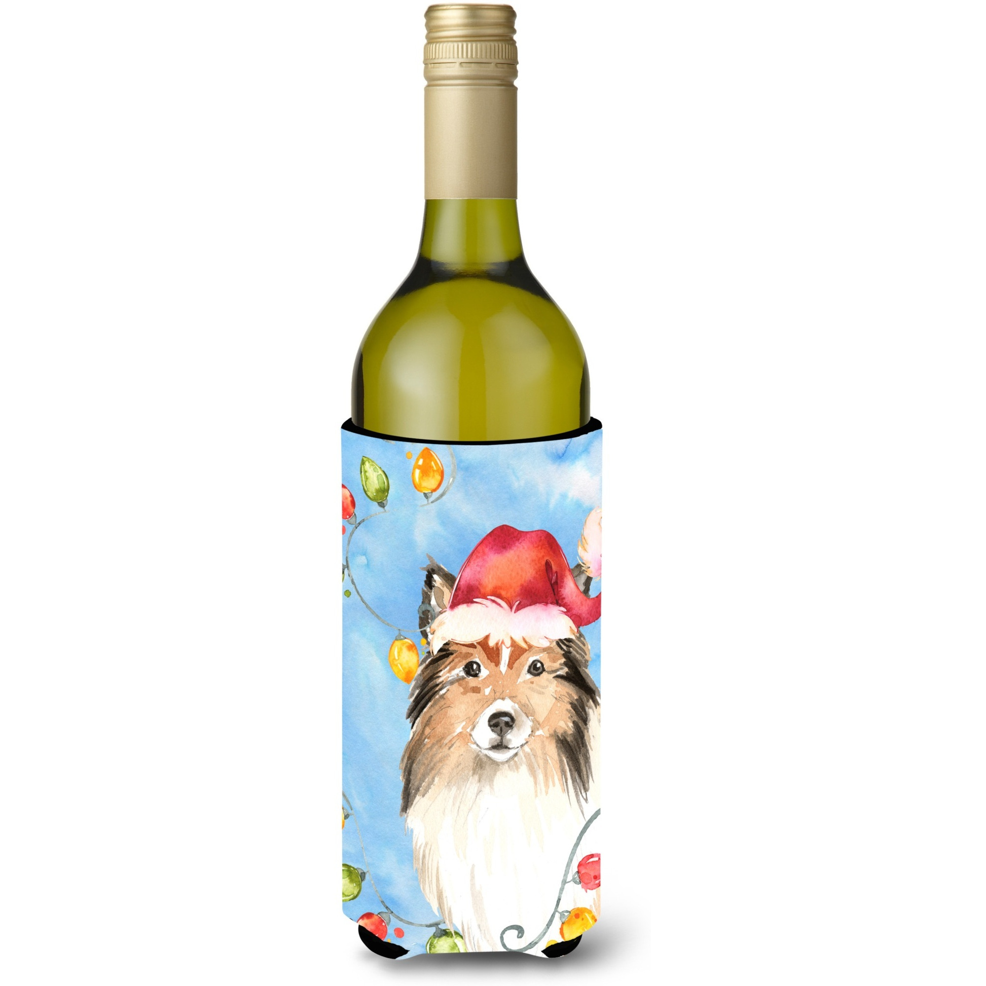 &quotCaroline's Treasures CK2492LITERK Christmas Lights Sheltie Wine Bottle Hugger cold-beverage-koozies, 750 ml, Multicolor"
