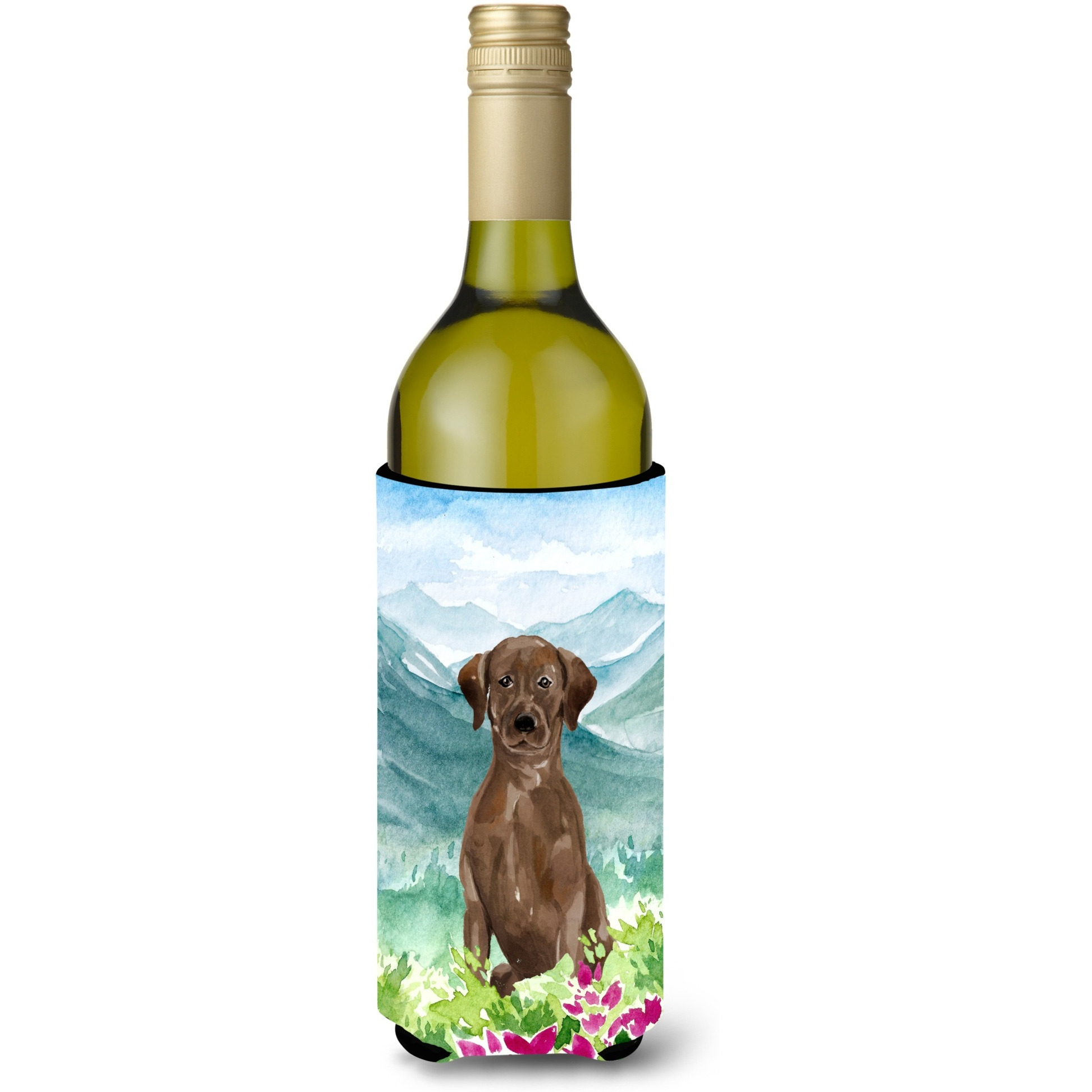 &quotCaroline's Treasures CK1986LITERK Mountian Flowers Chocolate Lab Wine Bottle Hugger cold-beverage-koozies, 750 ml, Multicolor"