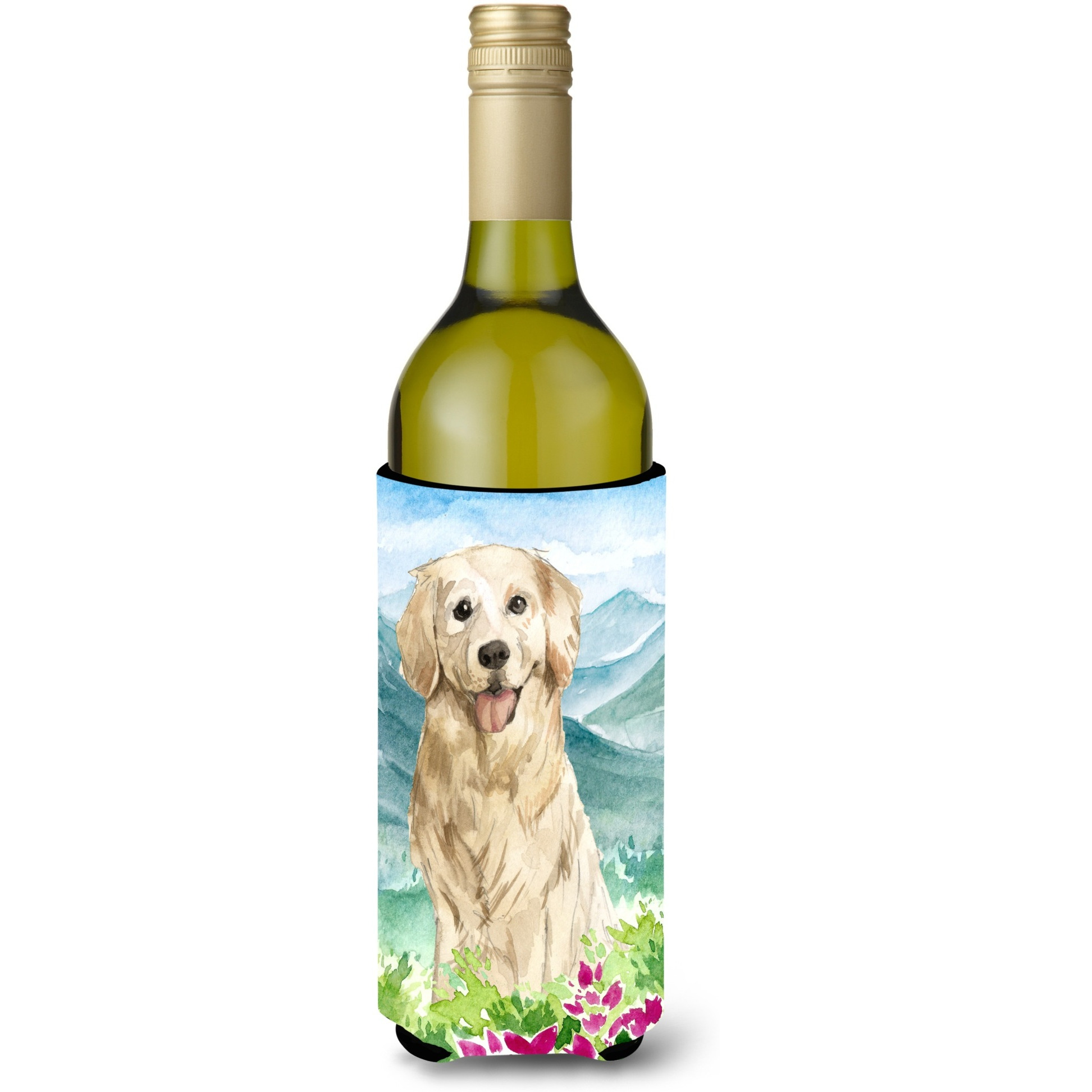 &quotCaroline's Treasures CK2536LITERK Flowers Golden Retriever Wine Bottle Hugger cold-beverage-koozies, 750 ml, Multicolor"