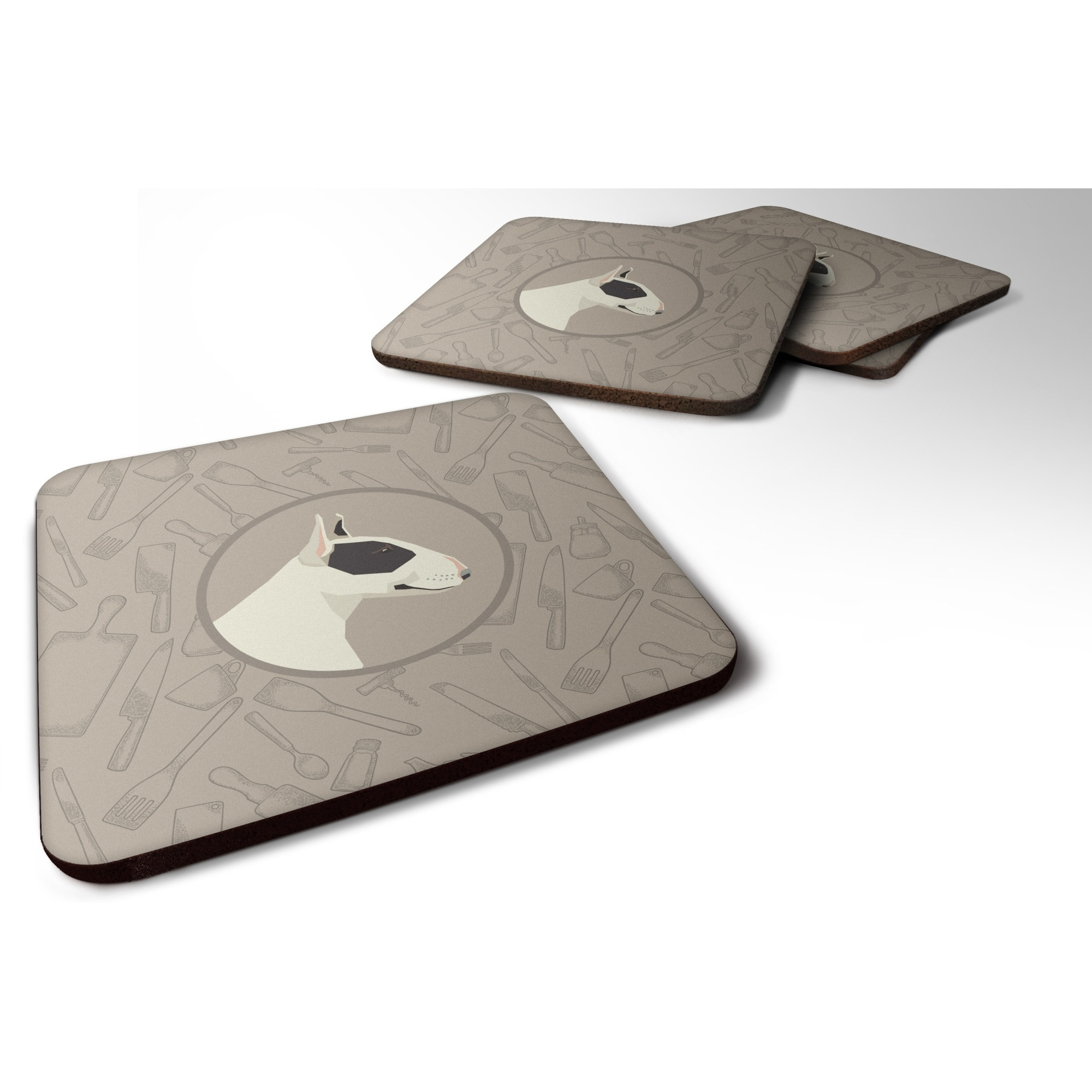 &quotCaroline's Treasures CK2174FC Black and White Bull Terrier in The Kitchen Foam Set of 4 coasters, Multicolor"
